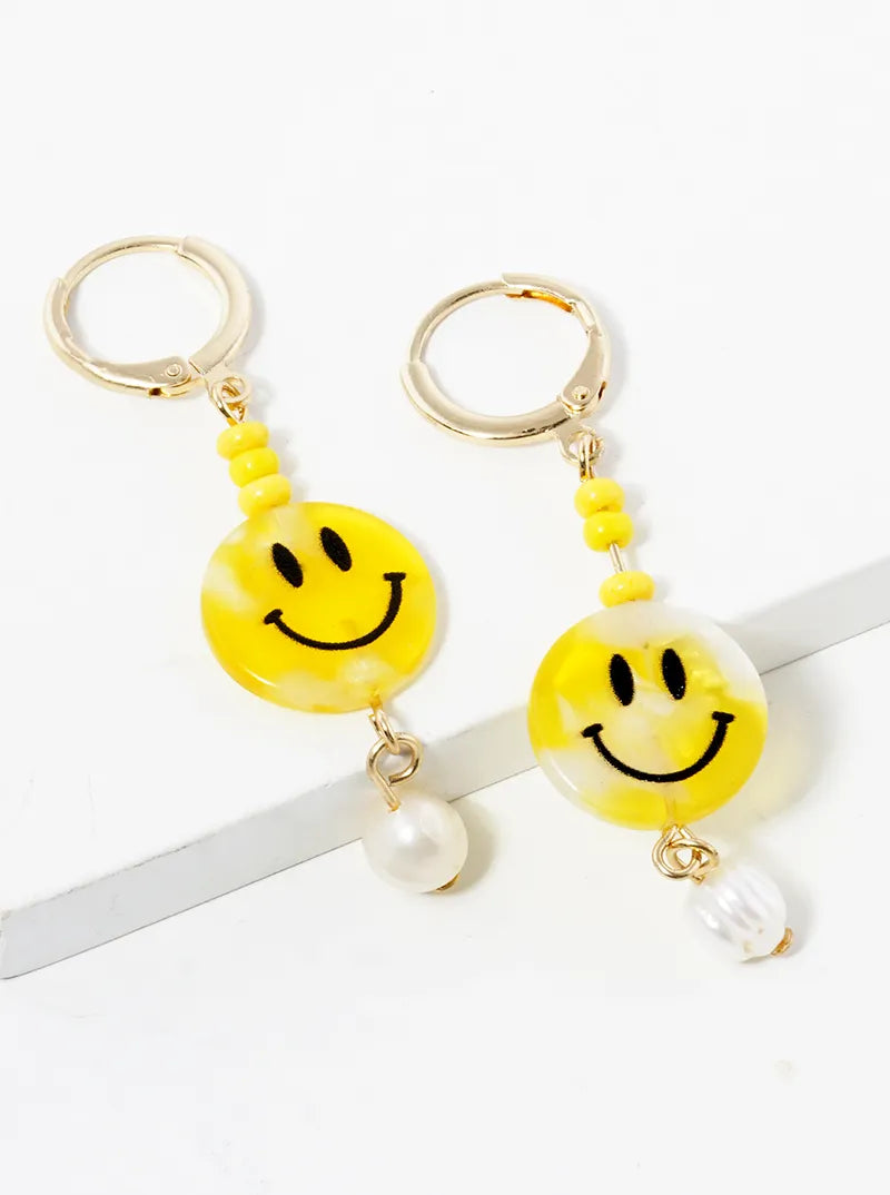 Freshwater Pearl Drop Smiley Face 10mm Huggie Hoop Earrings