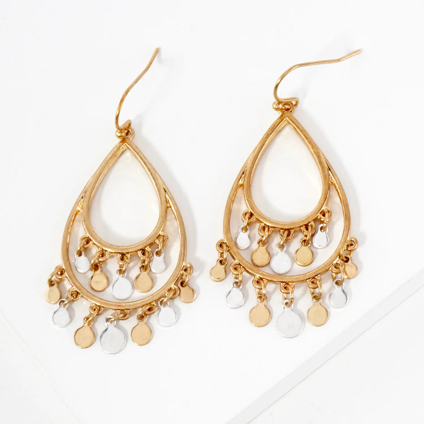 Fringe Disc Drop Double Teardrop Earrings