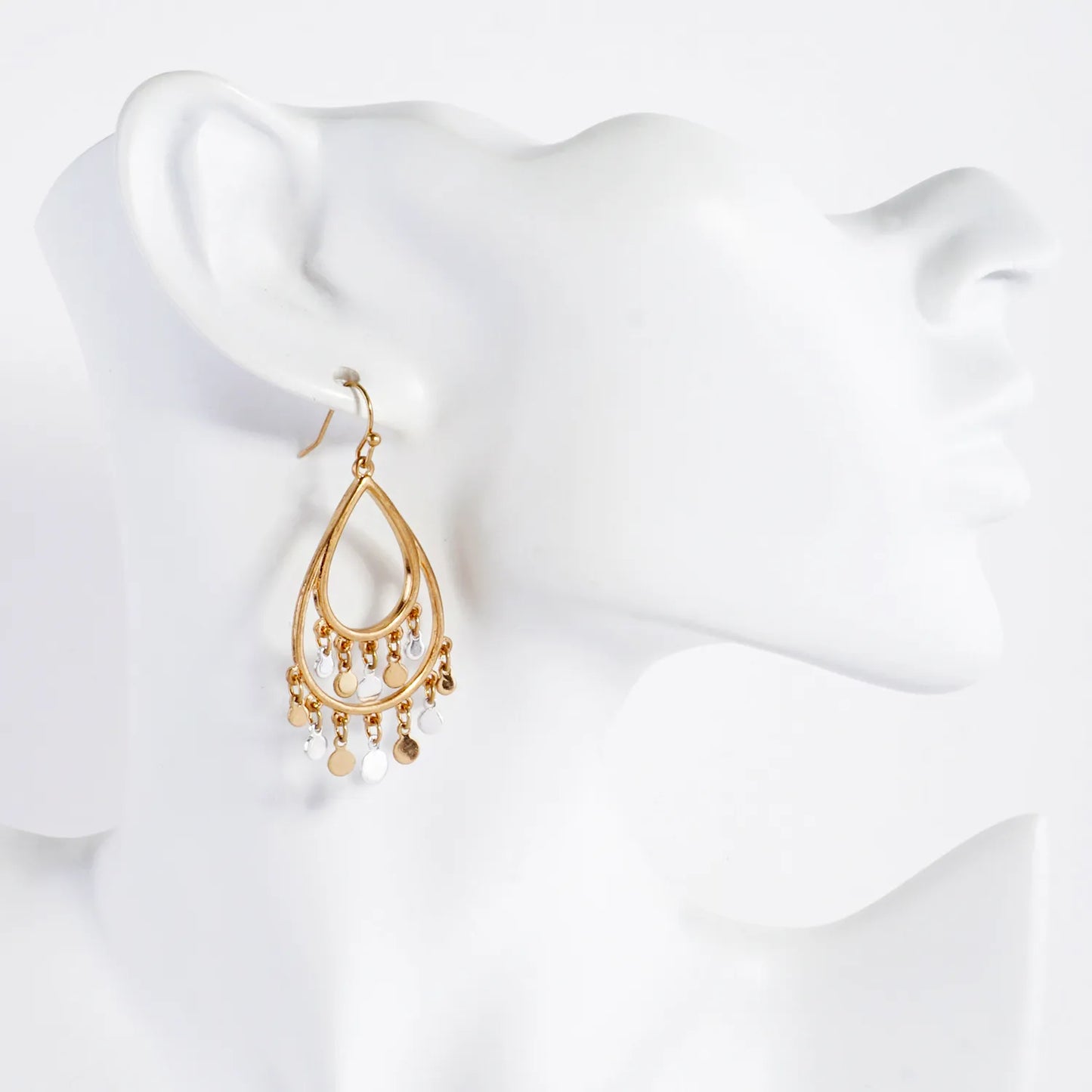 Fringe Disc Drop Double Teardrop Earrings