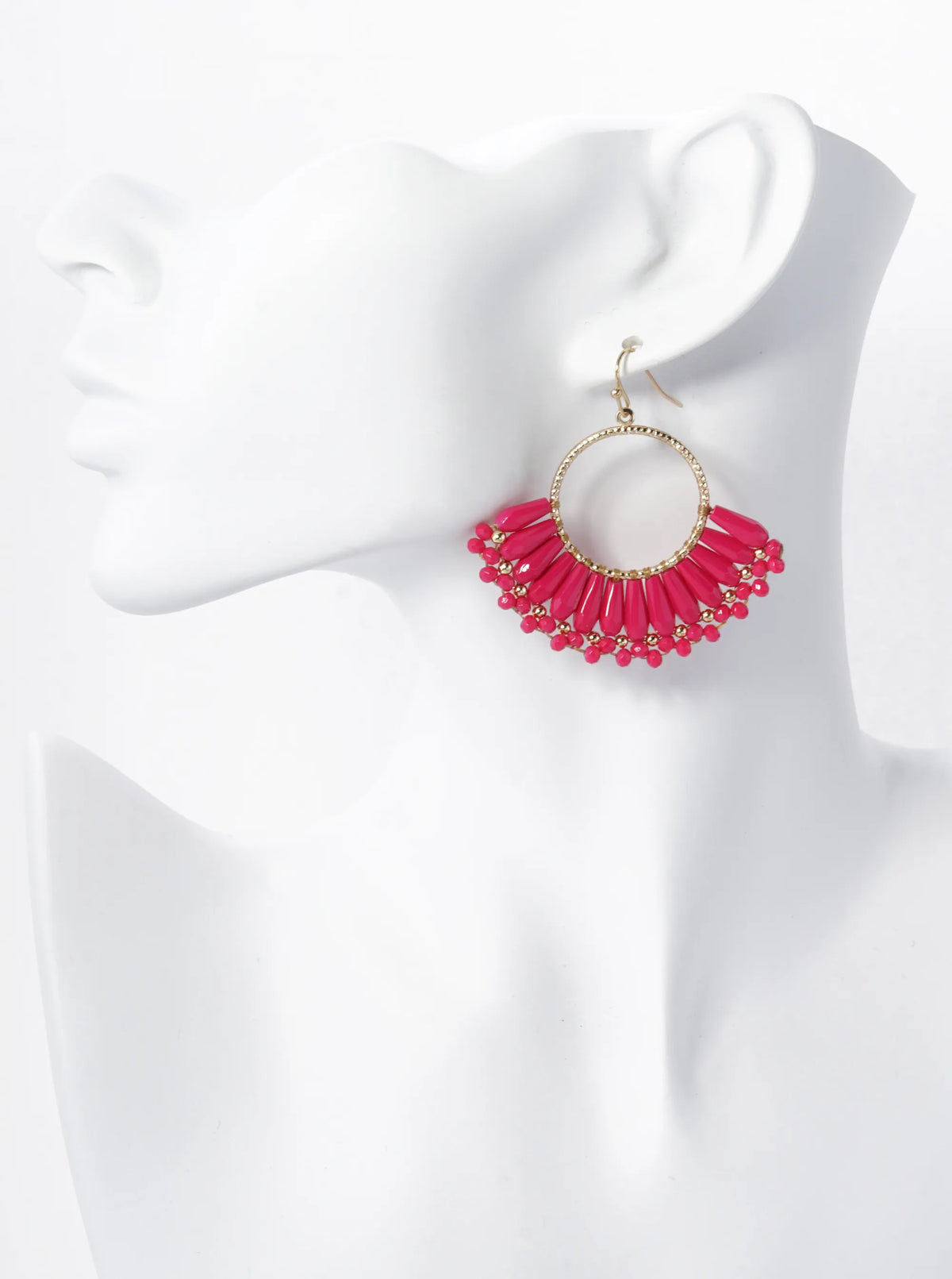 Fringe Glass Beads Drop Textured Circle Dangle Earrings