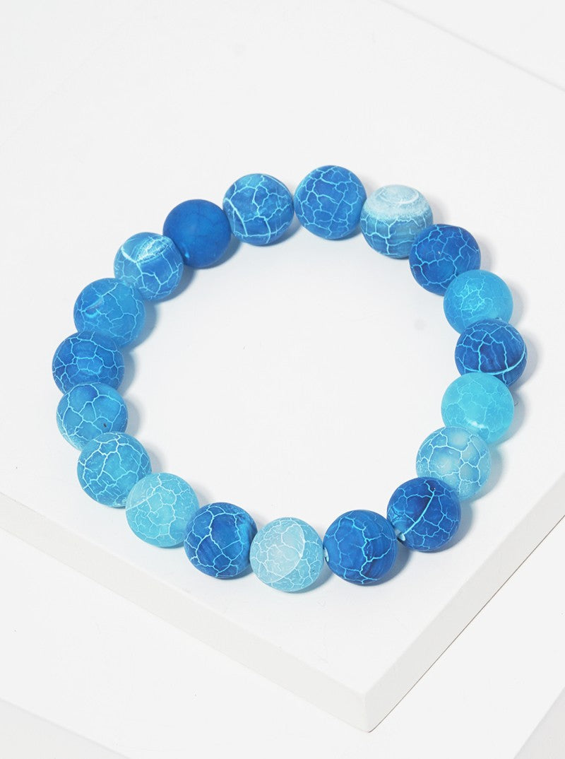 Frosted Semi Precious Natural Stone Bead Stretch Bracelet