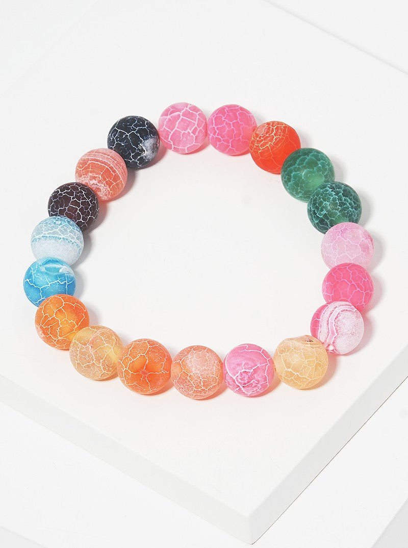 Frosted Semi Precious Natural Stone Bead Stretch Bracelet