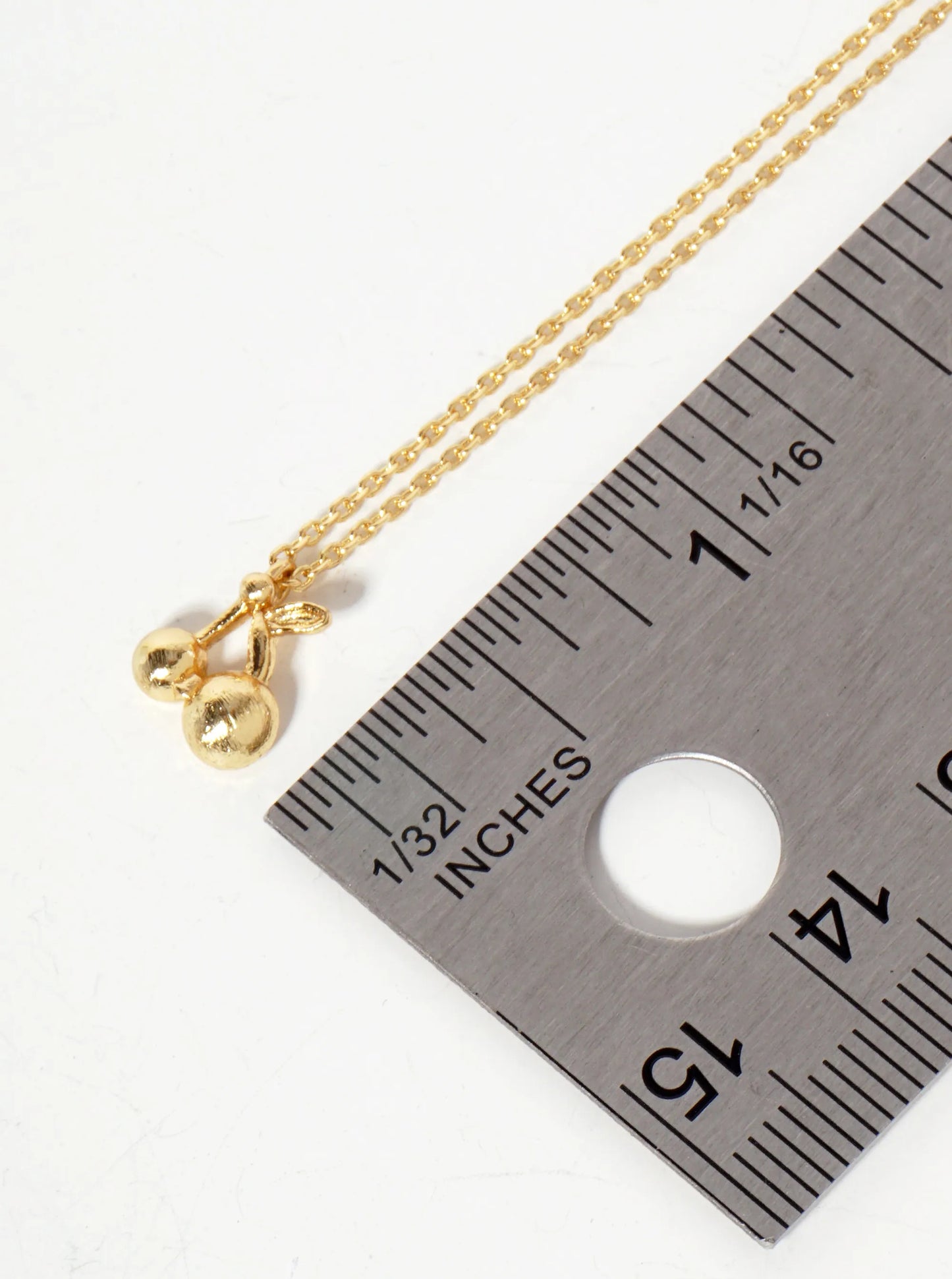 Fruit-Theme Brushed-Texture Cherry Pendant 18K-Gold-Dipped Necklace