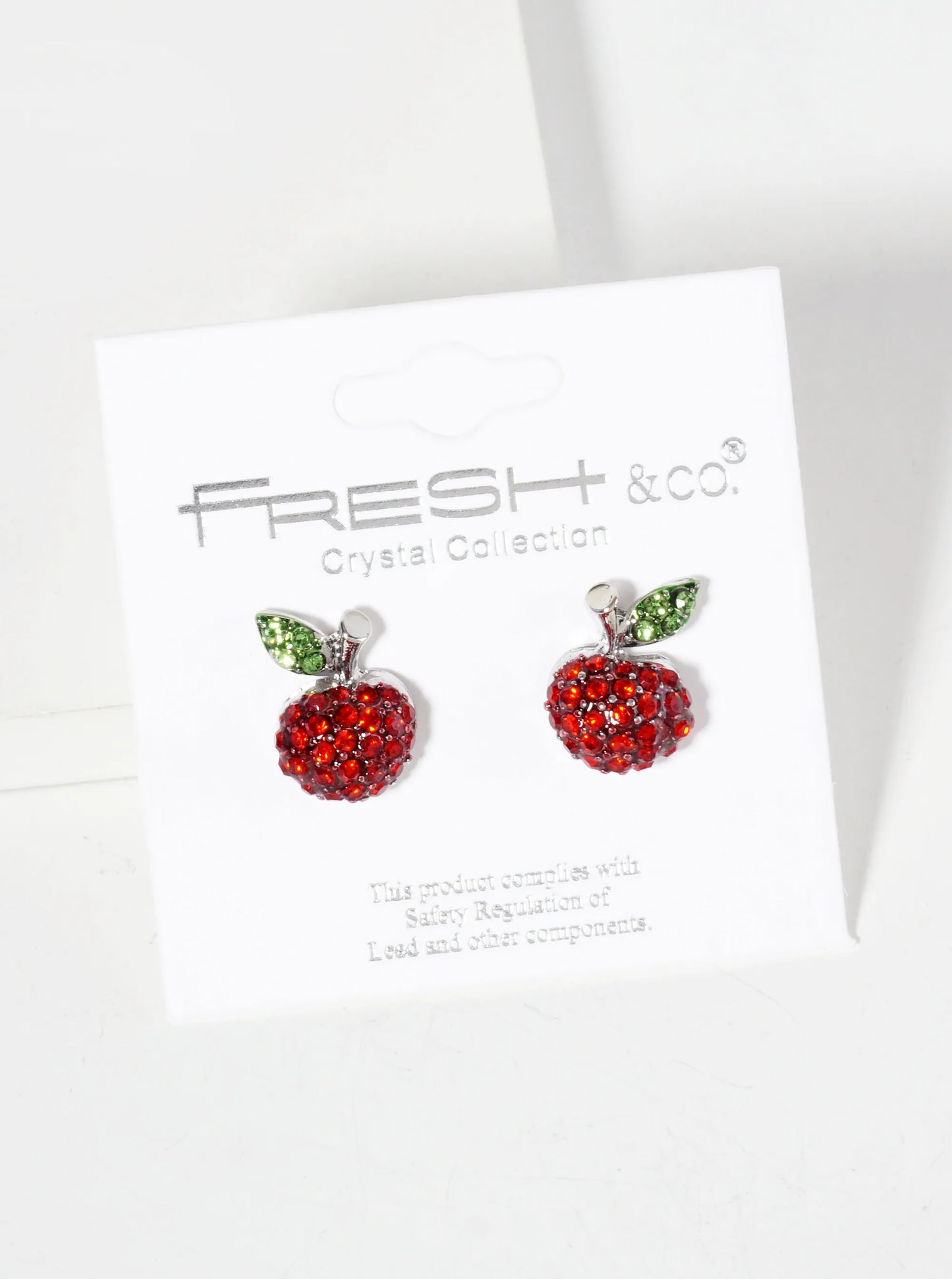 Fruit-Theme Crystal-Pave Apple Stud Earrings
