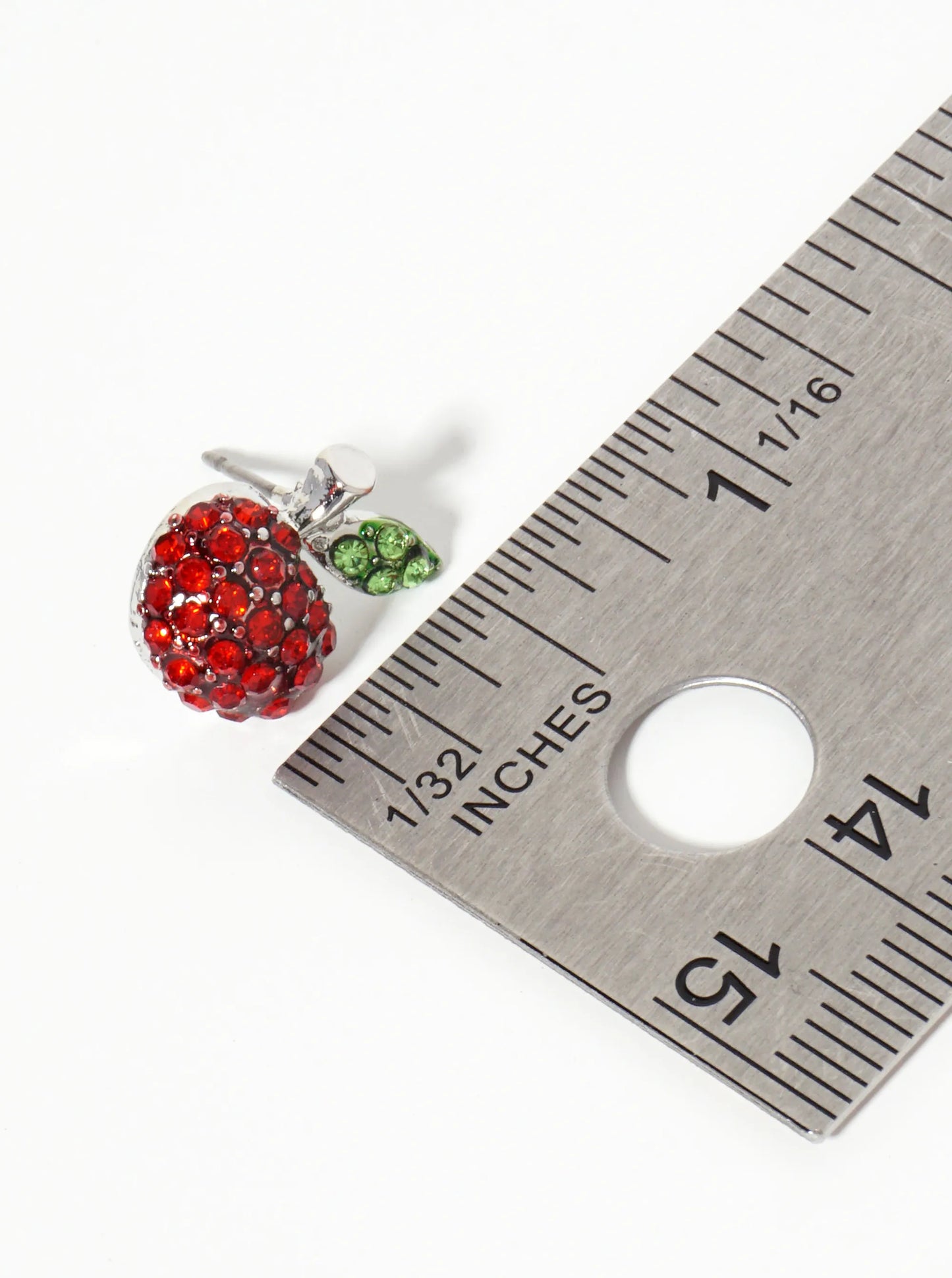 Fruit-Theme Crystal-Pave Apple Stud Earrings