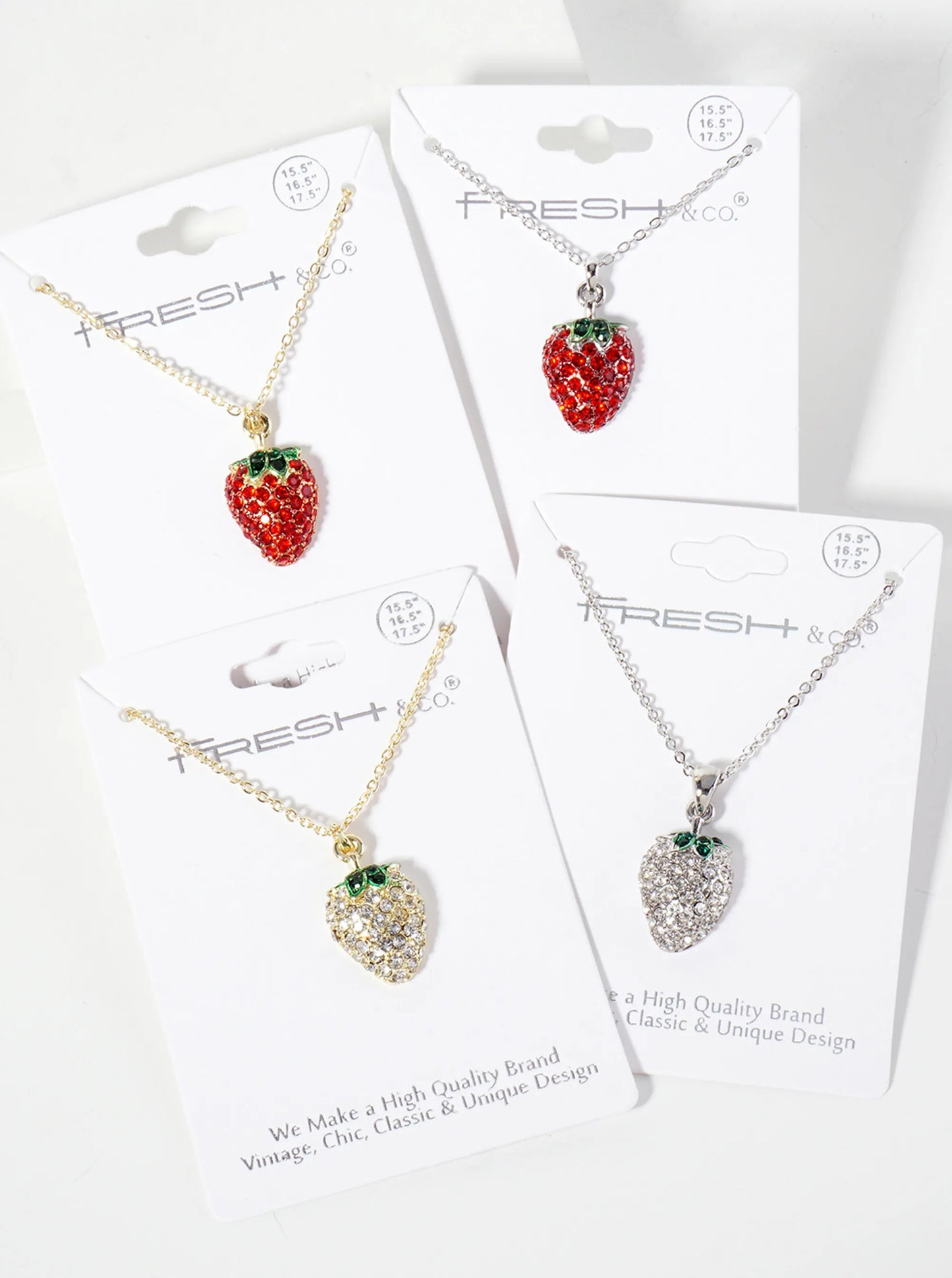 Fruit-Theme Sparkling Adorned With Crystal-Pave Strawberry Pendant Necklace