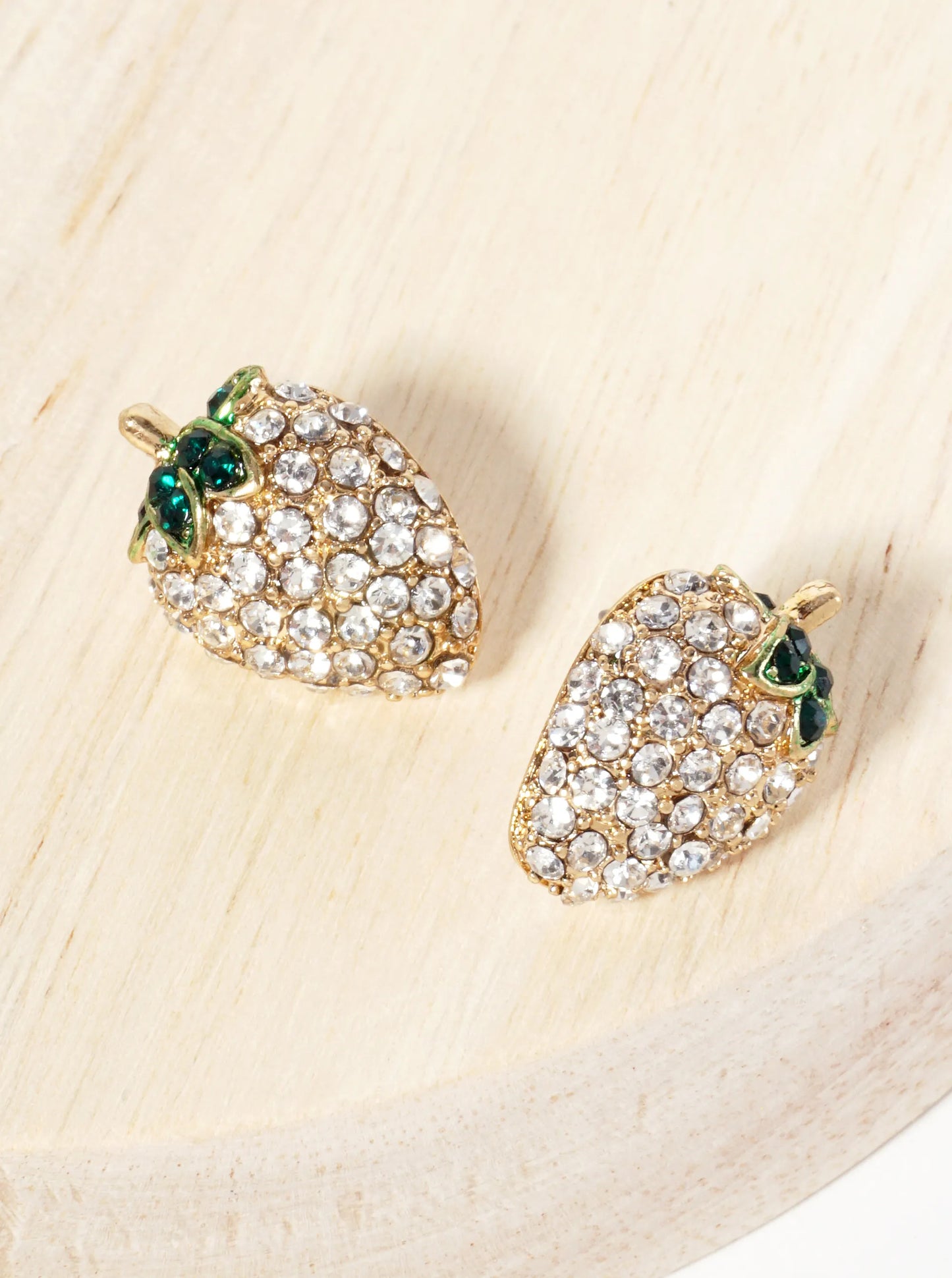 Fruit-Theme Sparkling Adorned With Crystal-Pave Strawberry Stud Earrings