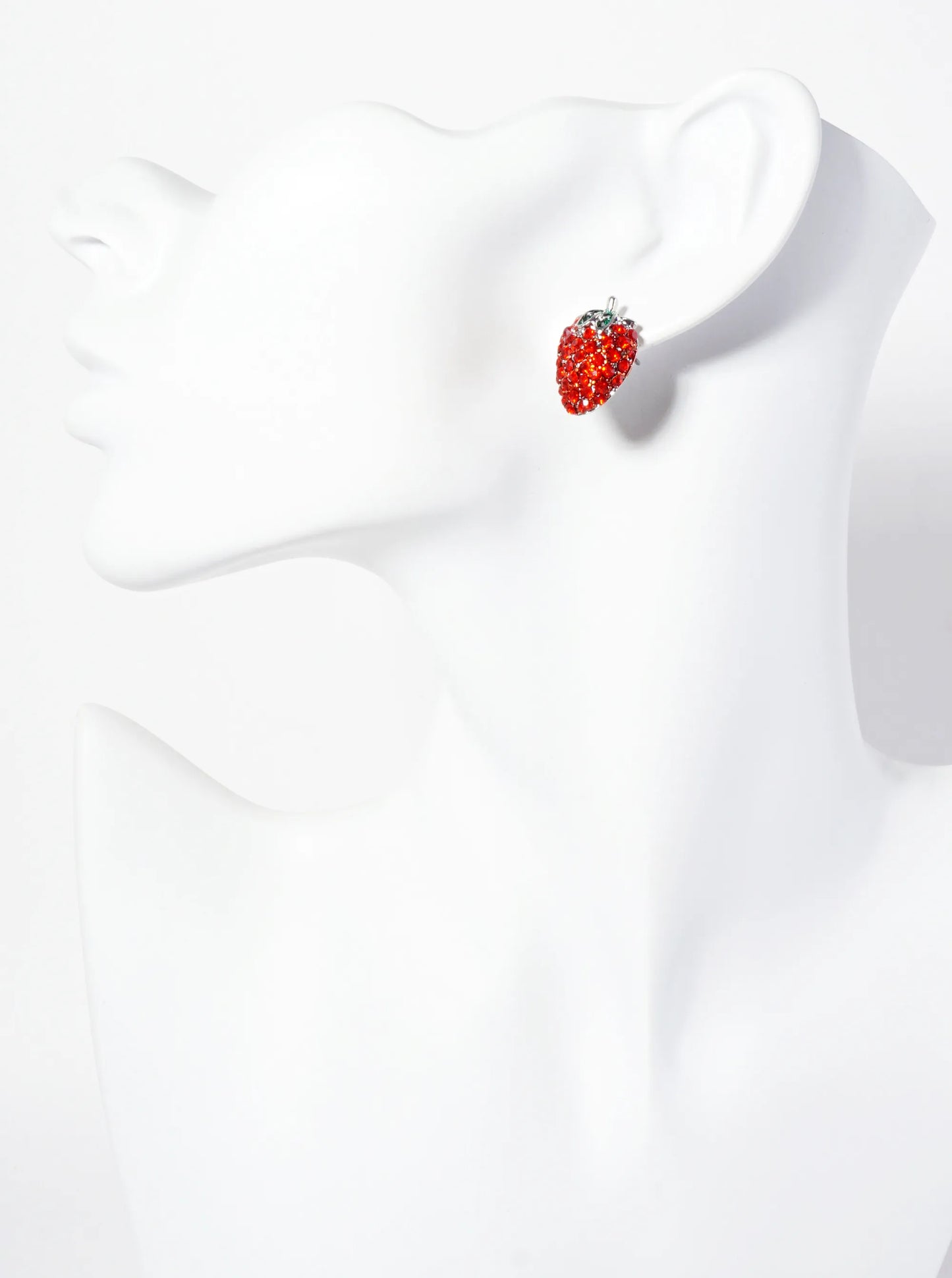 Fruit-Theme Sparkling Adorned With Crystal-Pave Strawberry Stud Earrings