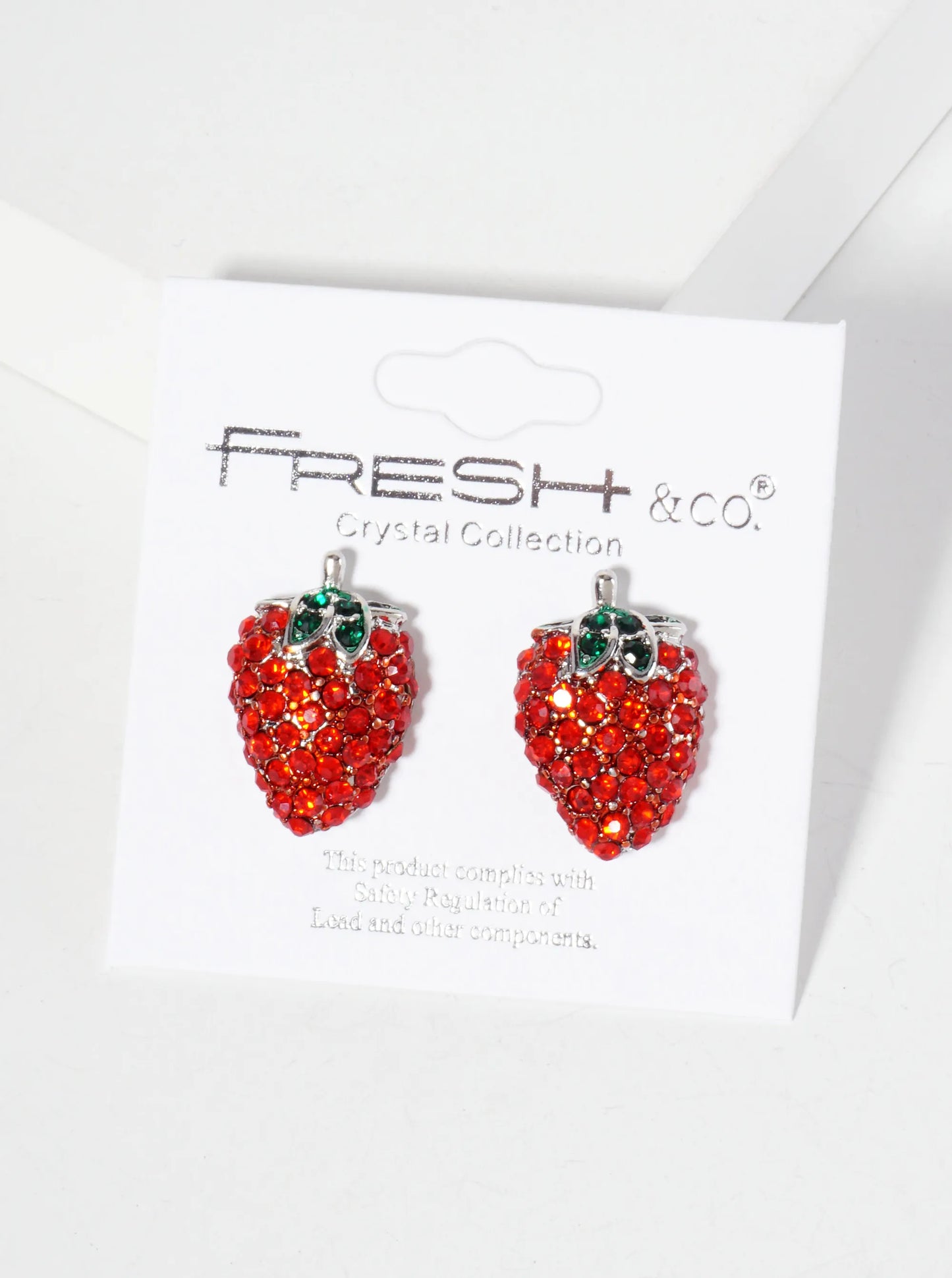 Fruit-Theme Sparkling Adorned With Crystal-Pave Strawberry Stud Earrings