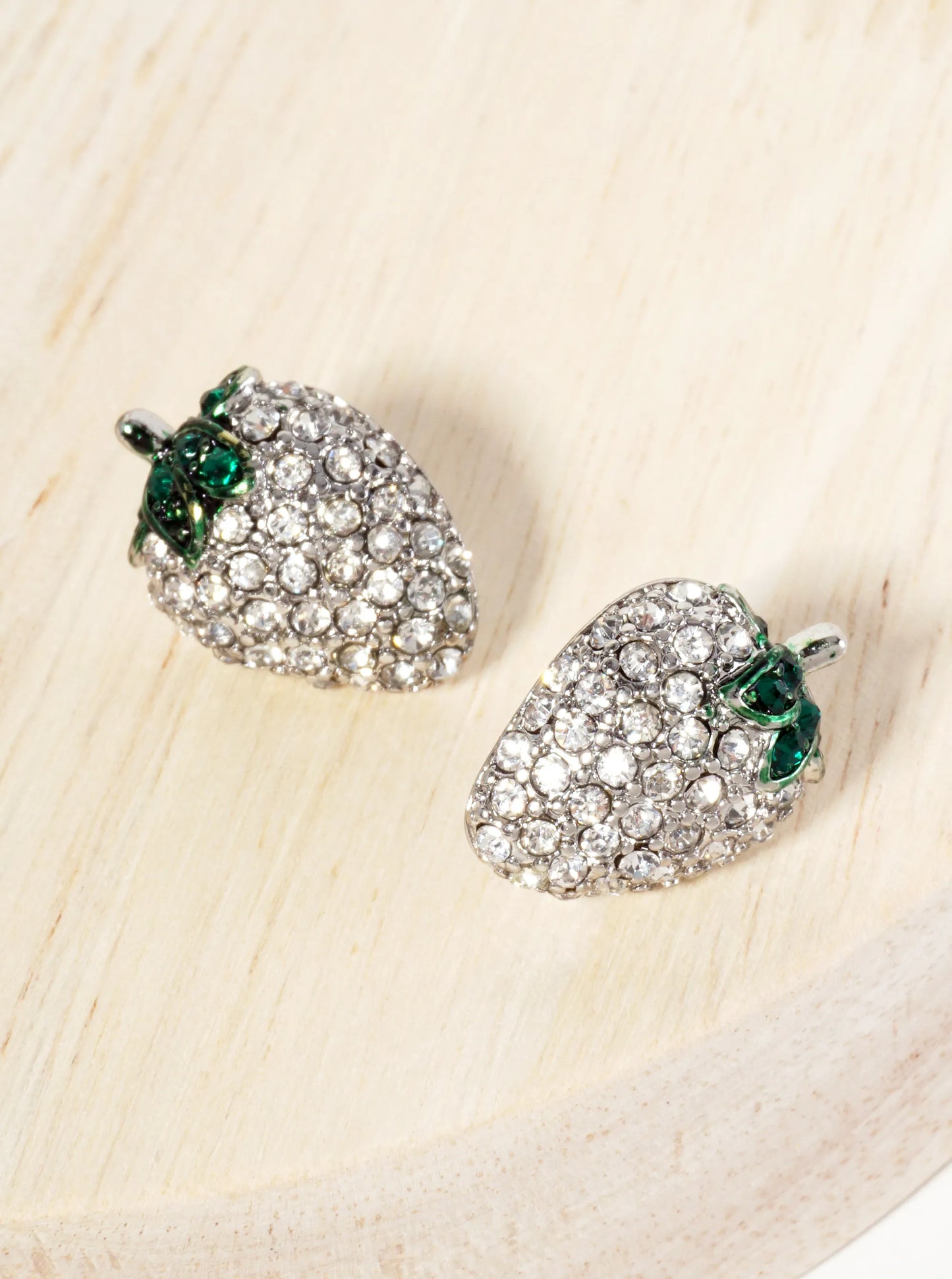 Fruit-Theme Sparkling Adorned With Crystal-Pave Strawberry Stud Earrings