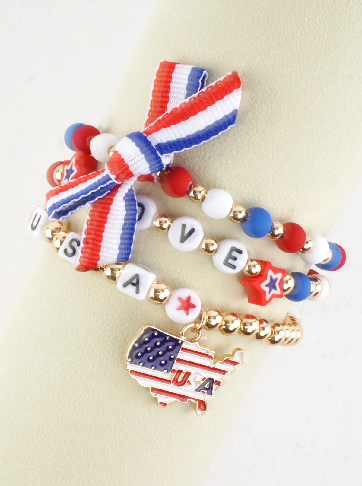 Patriotic Beaded Stacked Stretch Bracelet