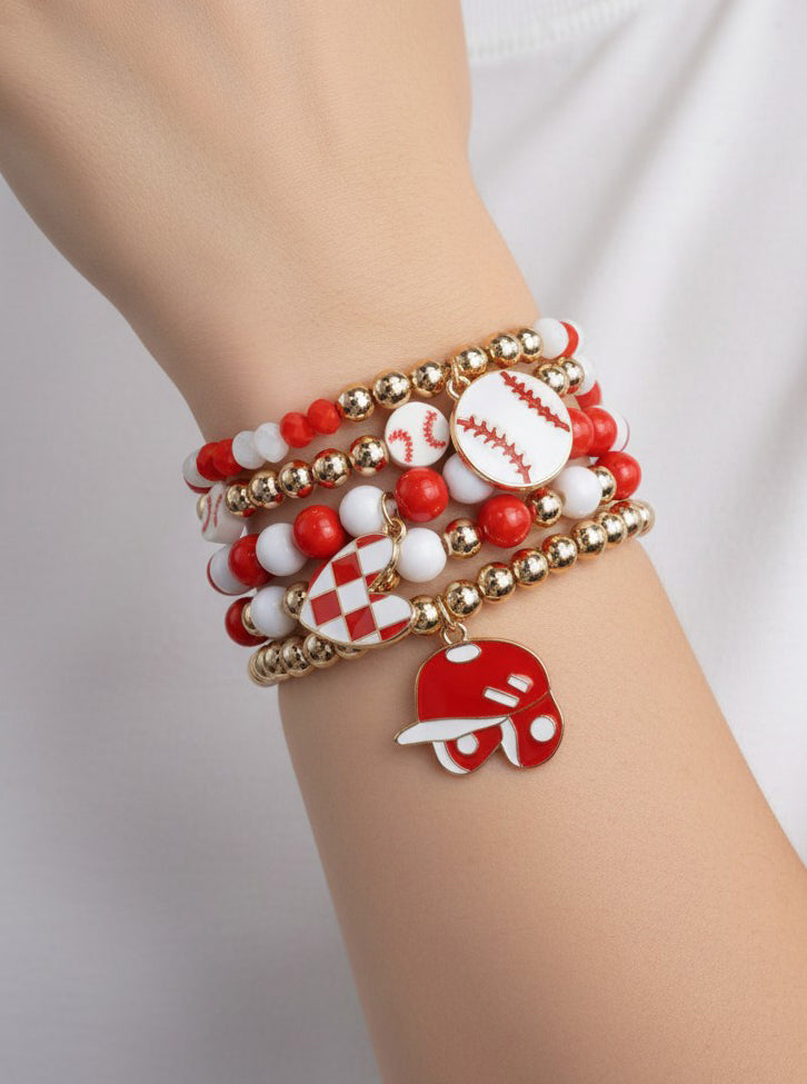 Baseball Charm Enameled Stretch Bracelet