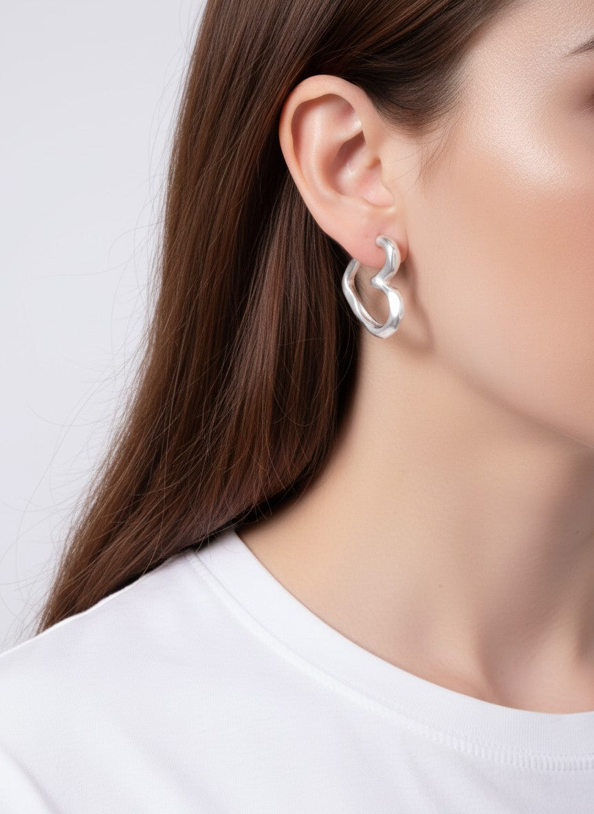 25mm Organic Puffy Heart Matte Post Hoop Earrings