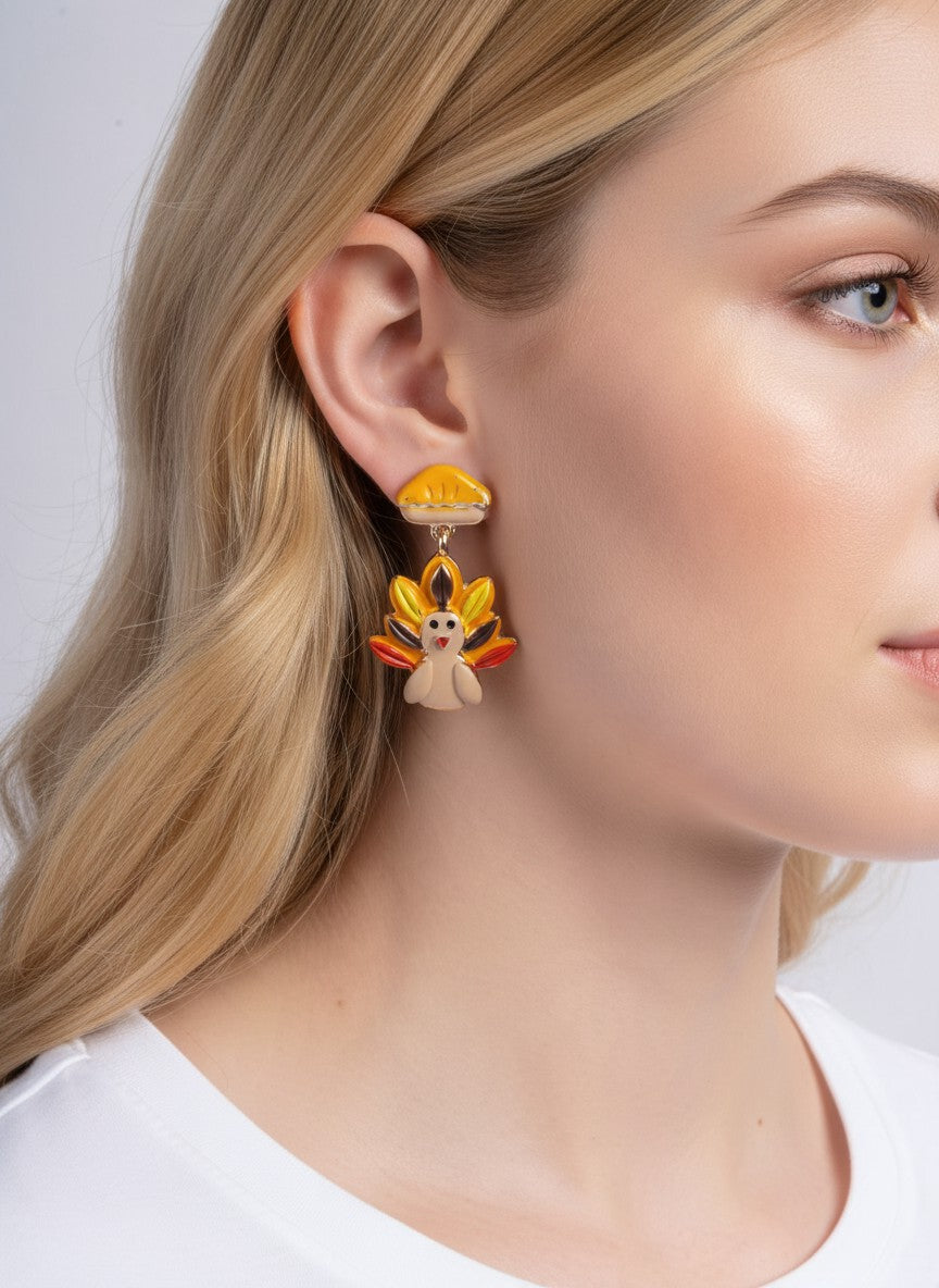 Turkey Pumpkin Pie Enameled Post Drop Earrings