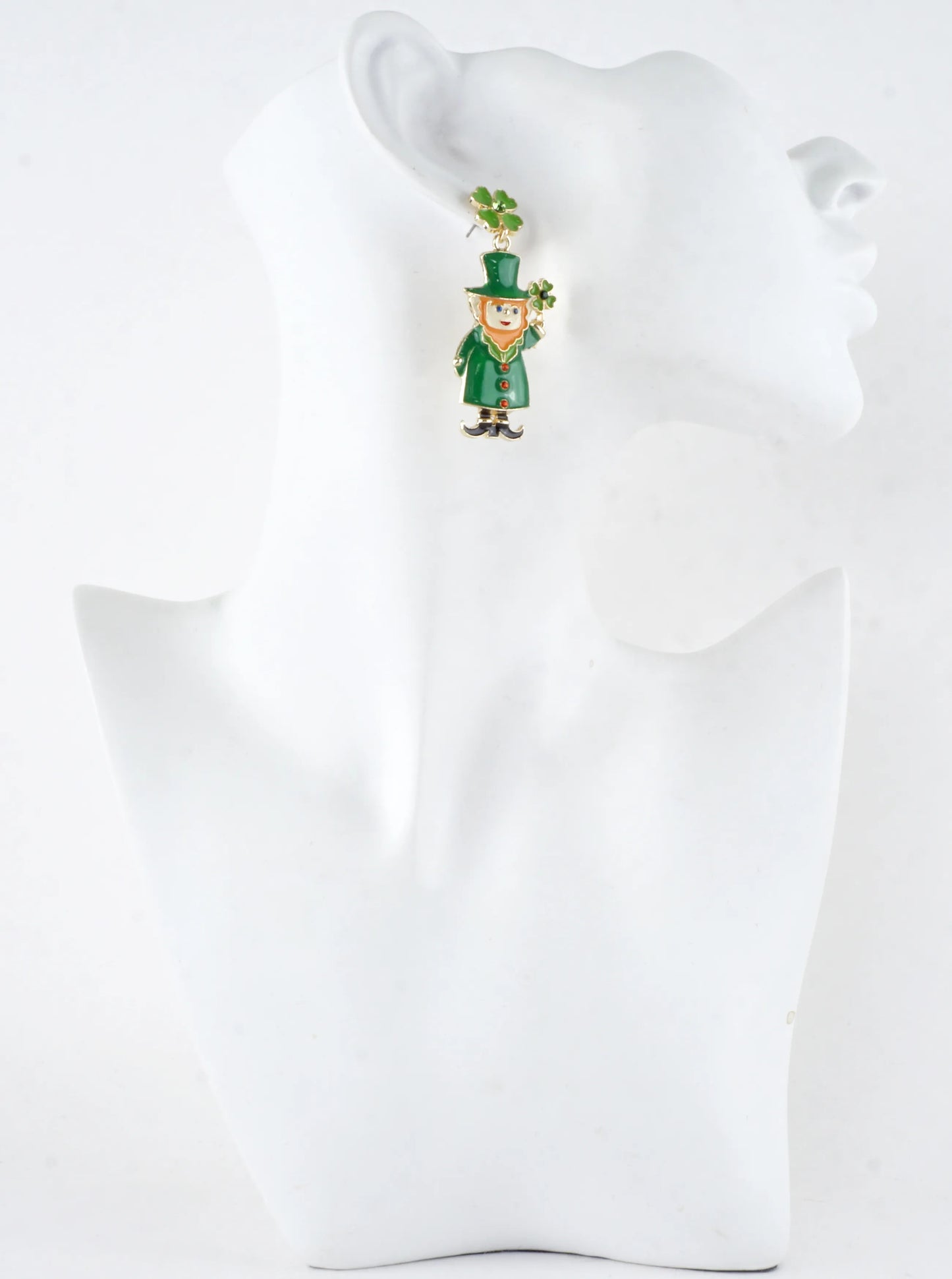 Enamel Leprechaun Shamrock Drop Earrings