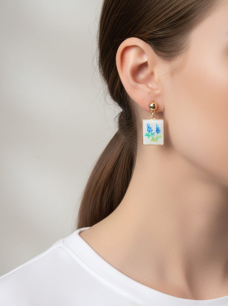 Square Botanical Dangle Earrings