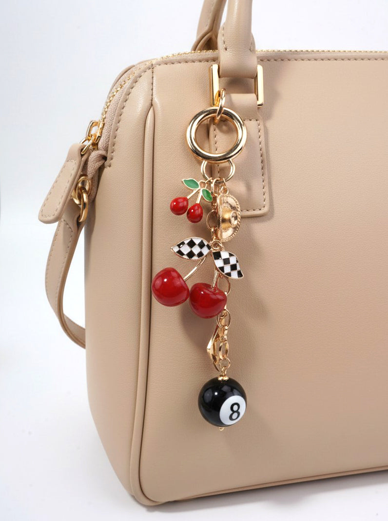 RETRO CHERRY & 8 BALL KEYCHAIN