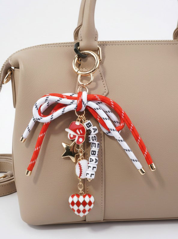 Baseball Charm Heart Enameled Keychain