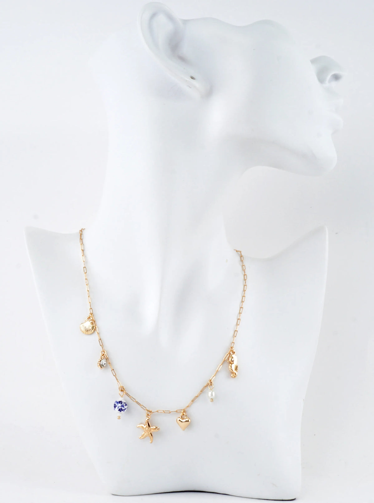 Starfish Pendant Charm Necklace Blue Porcelain