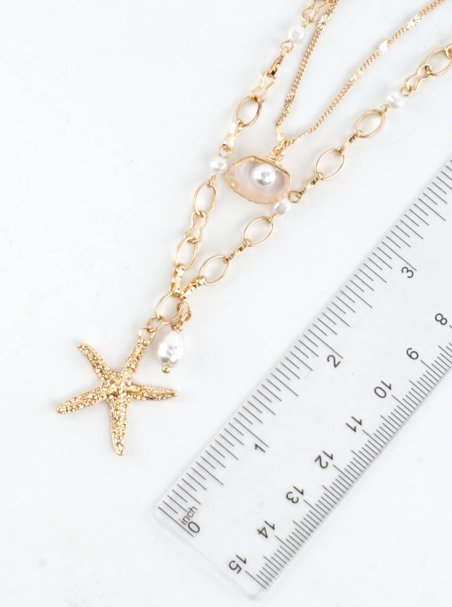 Beachy Starfish Pearl Layered Chain Necklace