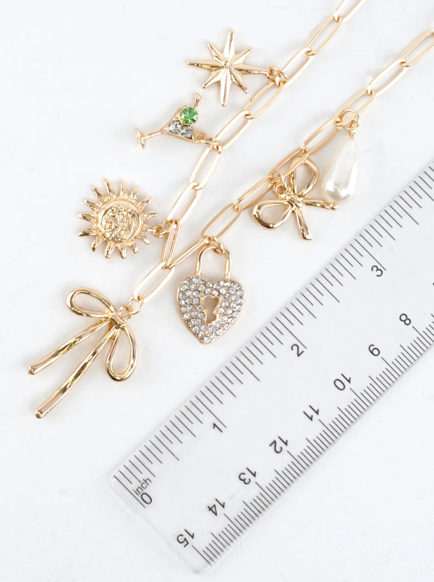 Paperclip Chain Statement Bow Heart Charm Necklace