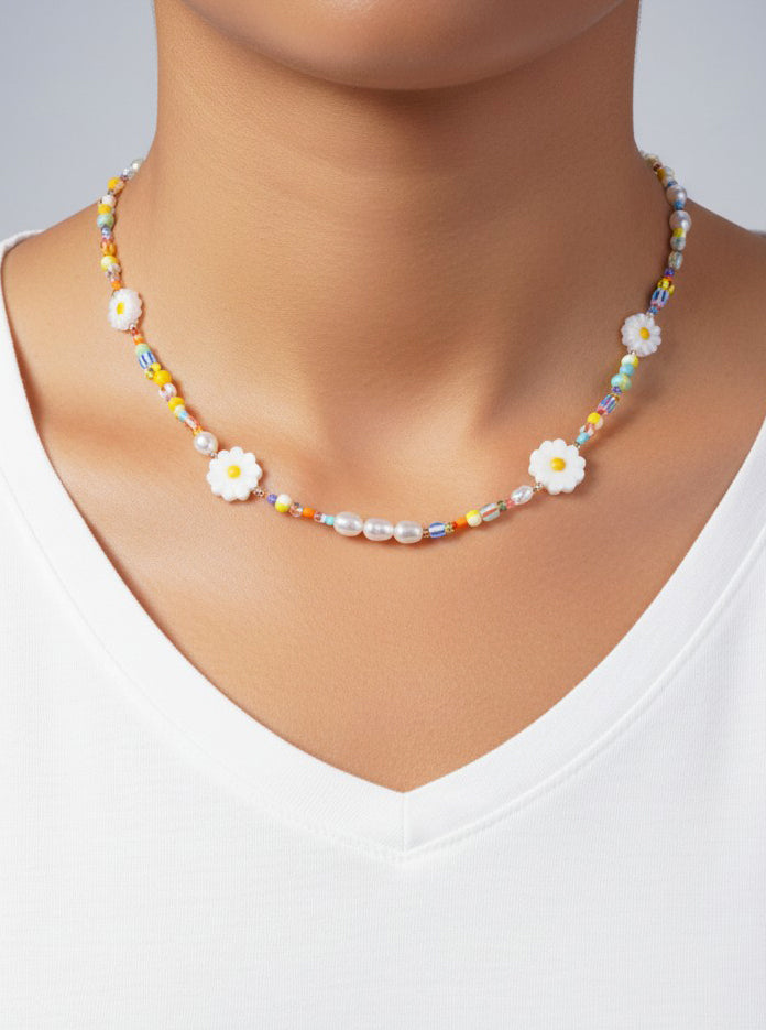 Colorful Daisy Beaded Necklace
