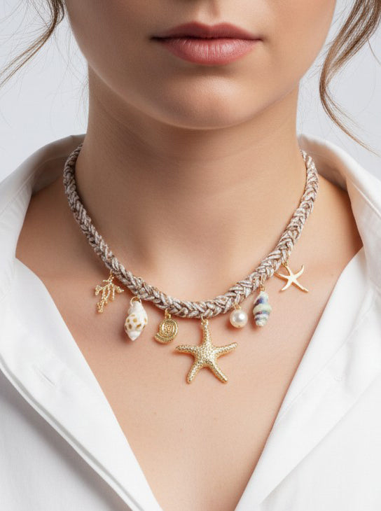 Textured Sea Life Charm Braided Necklace