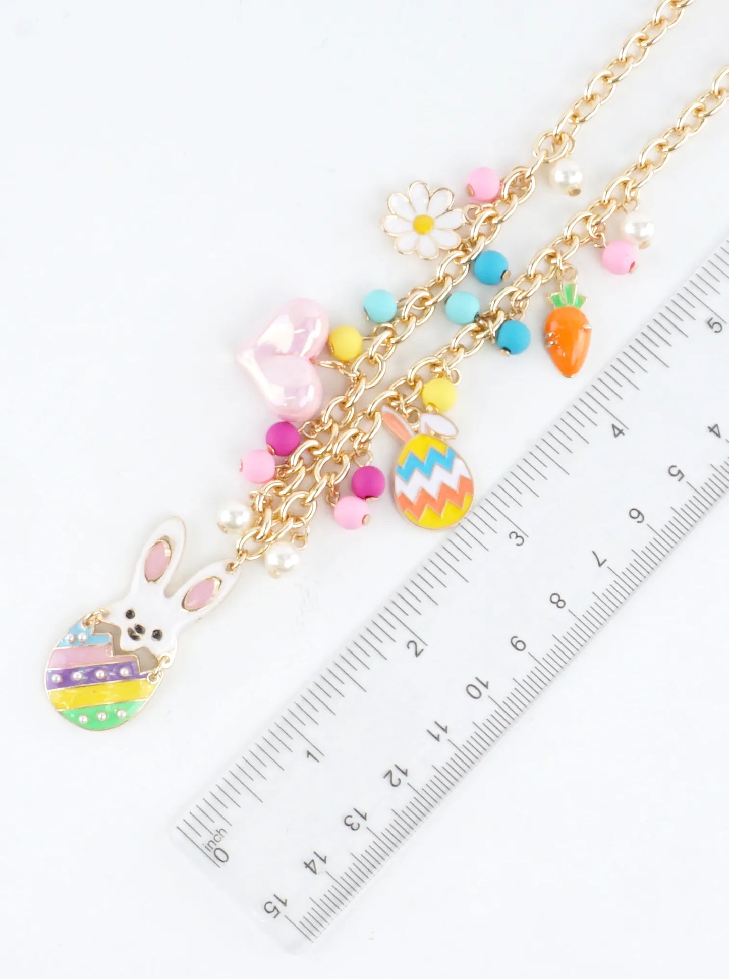 Easter Bunny Heart Flower Charm Necklace