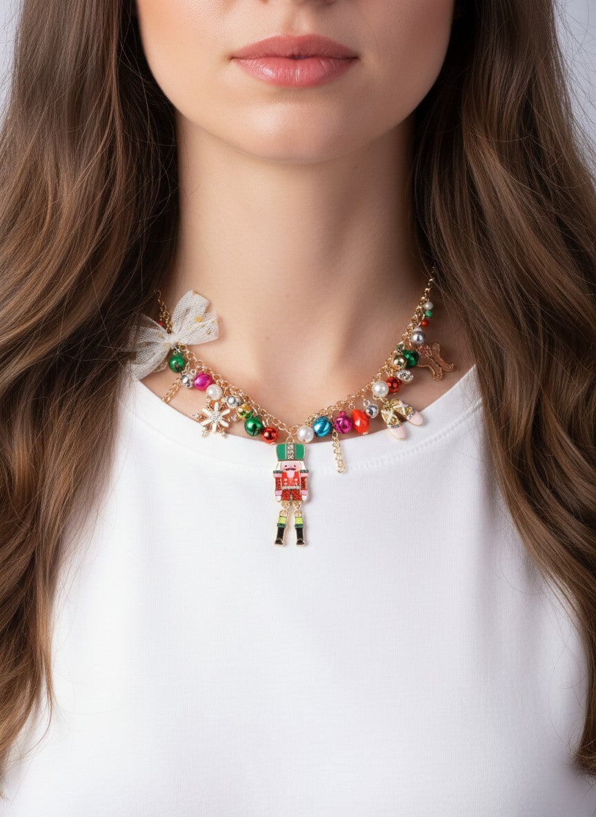 Christmas Nutcracker Jingle Bell Charm Necklace