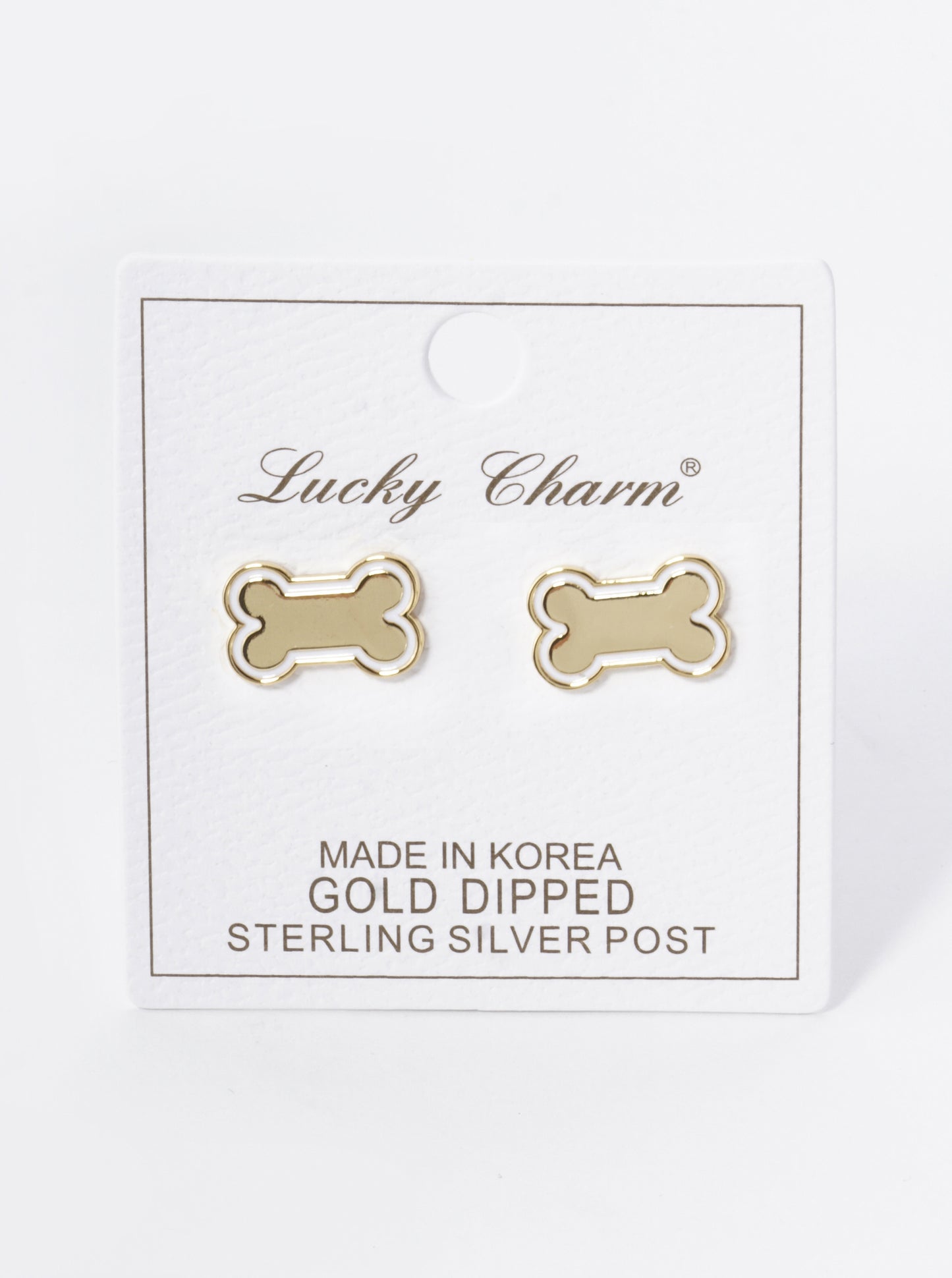 Game Day Mascot 18K Gold Dipped 9mm Enamel Dog Bone Treat Stud Earrings