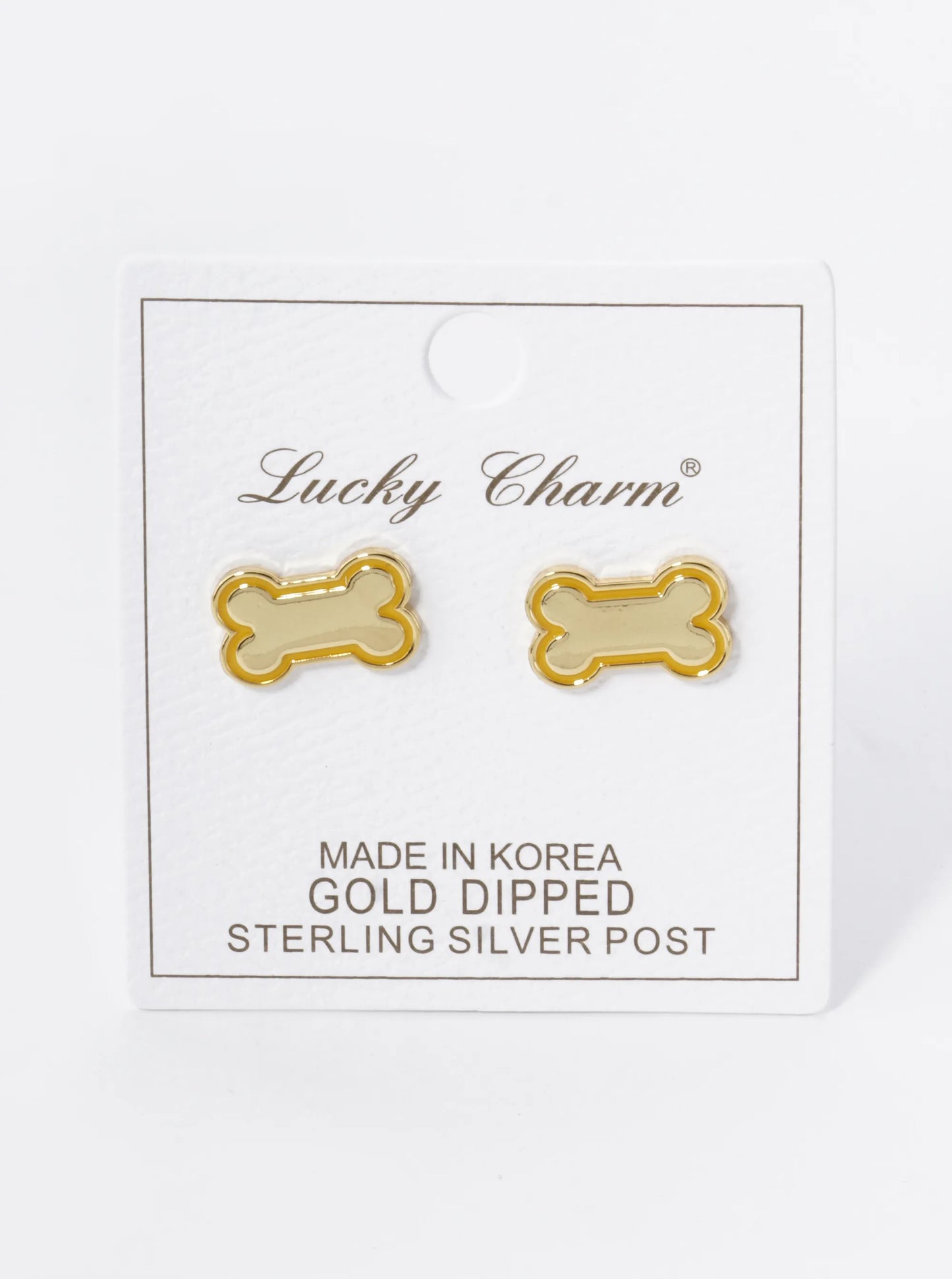 Game Day Mascot 18K Gold Dipped 9mm Enamel Dog Bone Treat Stud Earrings