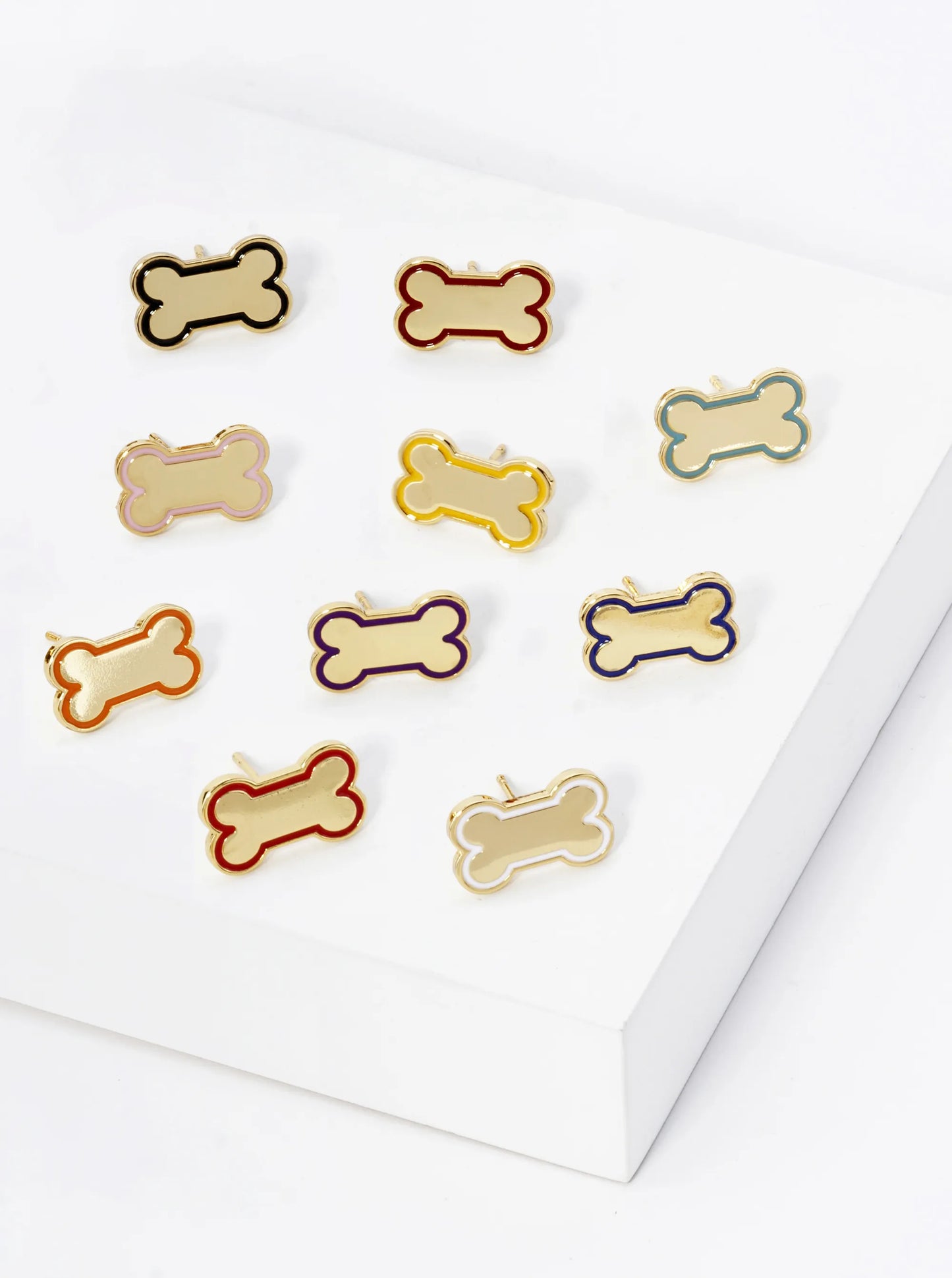 Game Day Mascot 18K Gold Dipped 9mm Enamel Dog Bone Treat Stud Earrings