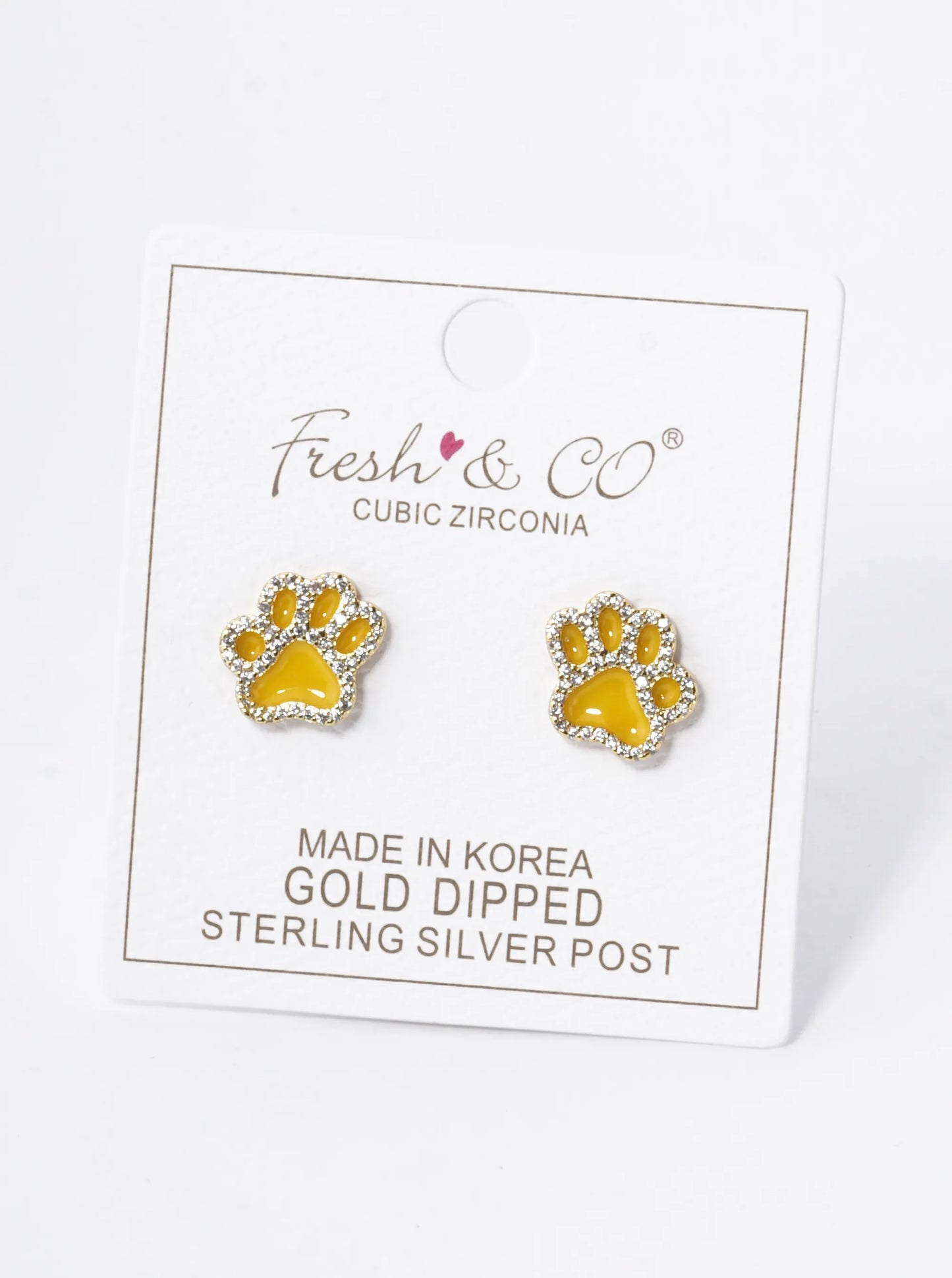 Game Day Mascot 18K Gold Dipped Micro Pave Set Cubic Zirconia 13mm Enamel Paw Stud Earrings