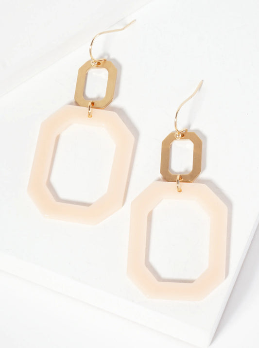 Geometric Double Cutout Acetate Octagon-Shaped Dangle Earrings