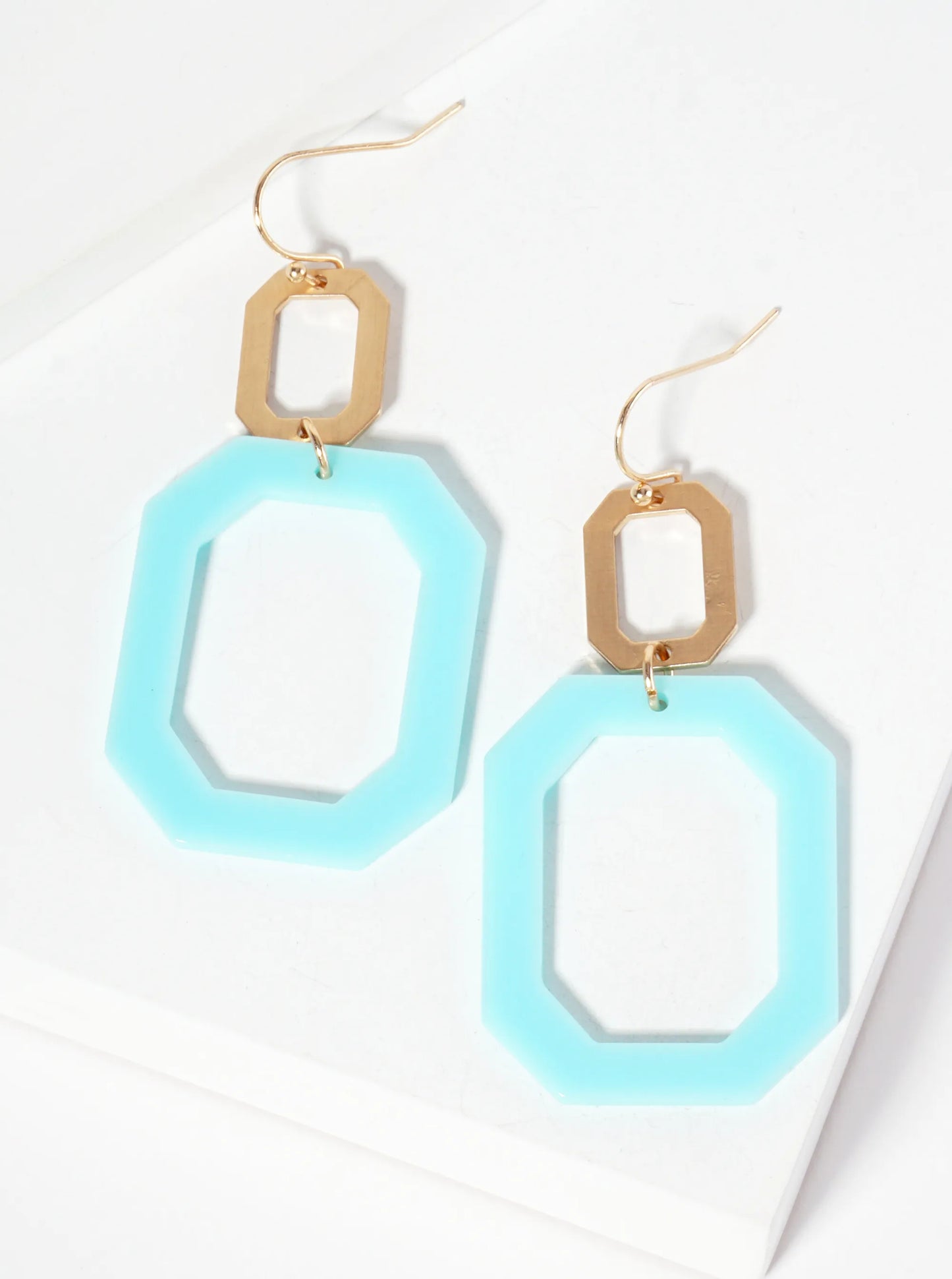 Geometric Double Cutout Acetate Octagon-Shaped Dangle Earrings