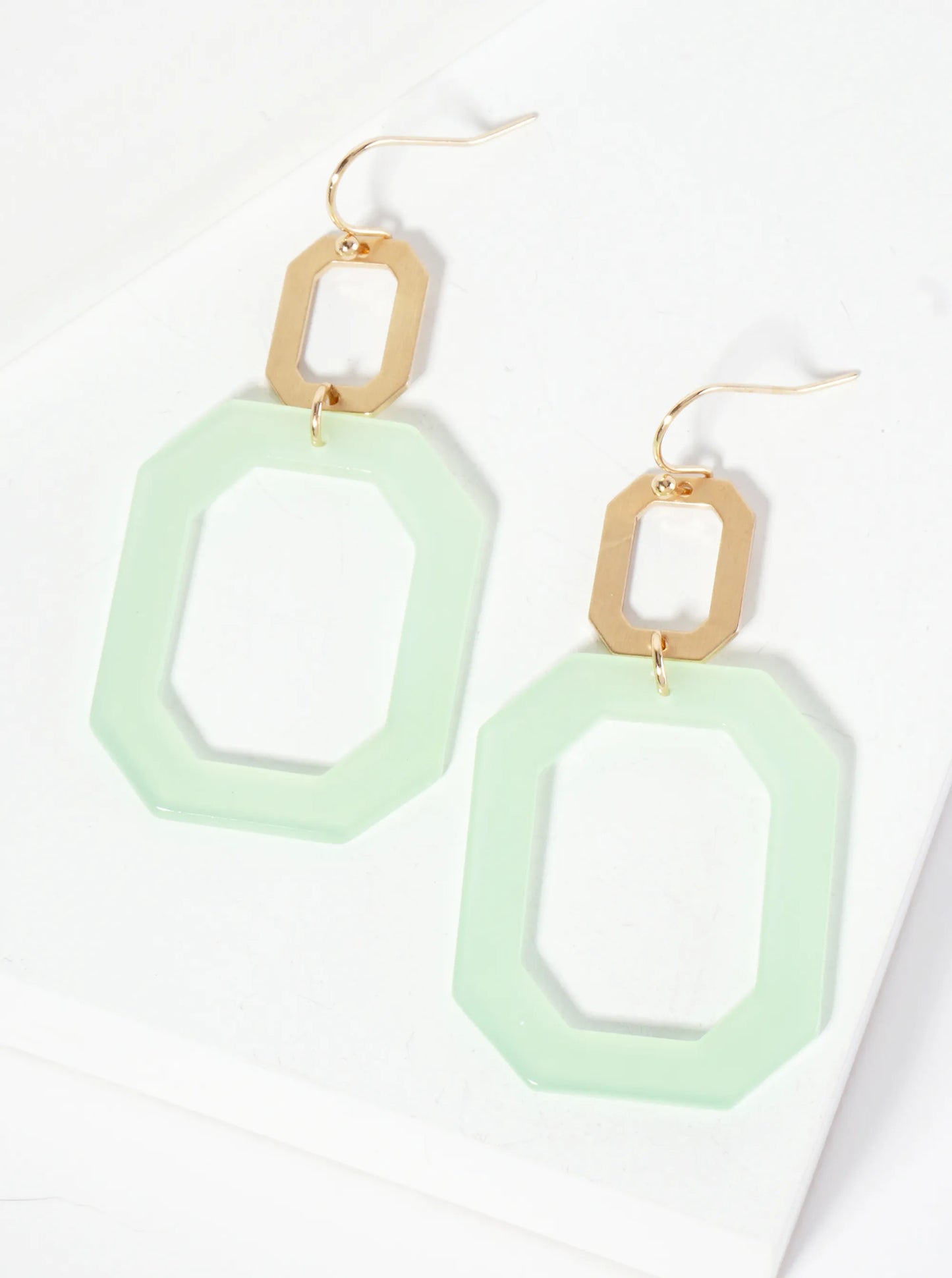 Geometric Double Cutout Acetate Octagon-Shaped Dangle Earrings