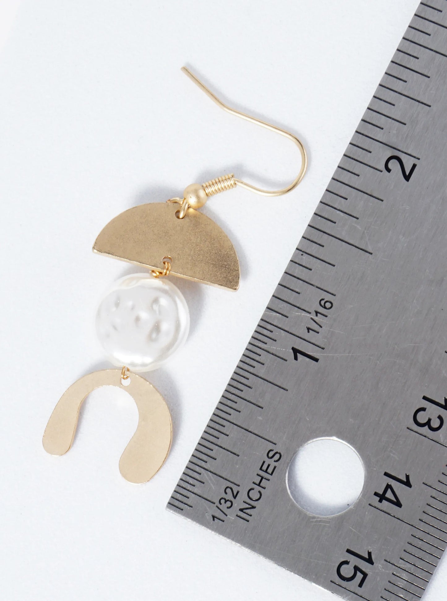 Geometric Earrings With Textured Center Pearl Highlight