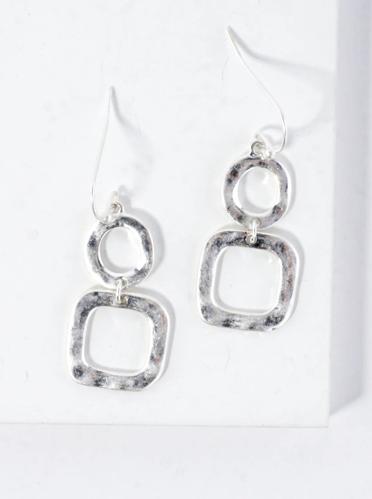 Geometric Hammered Dual Tier Drop Earrings