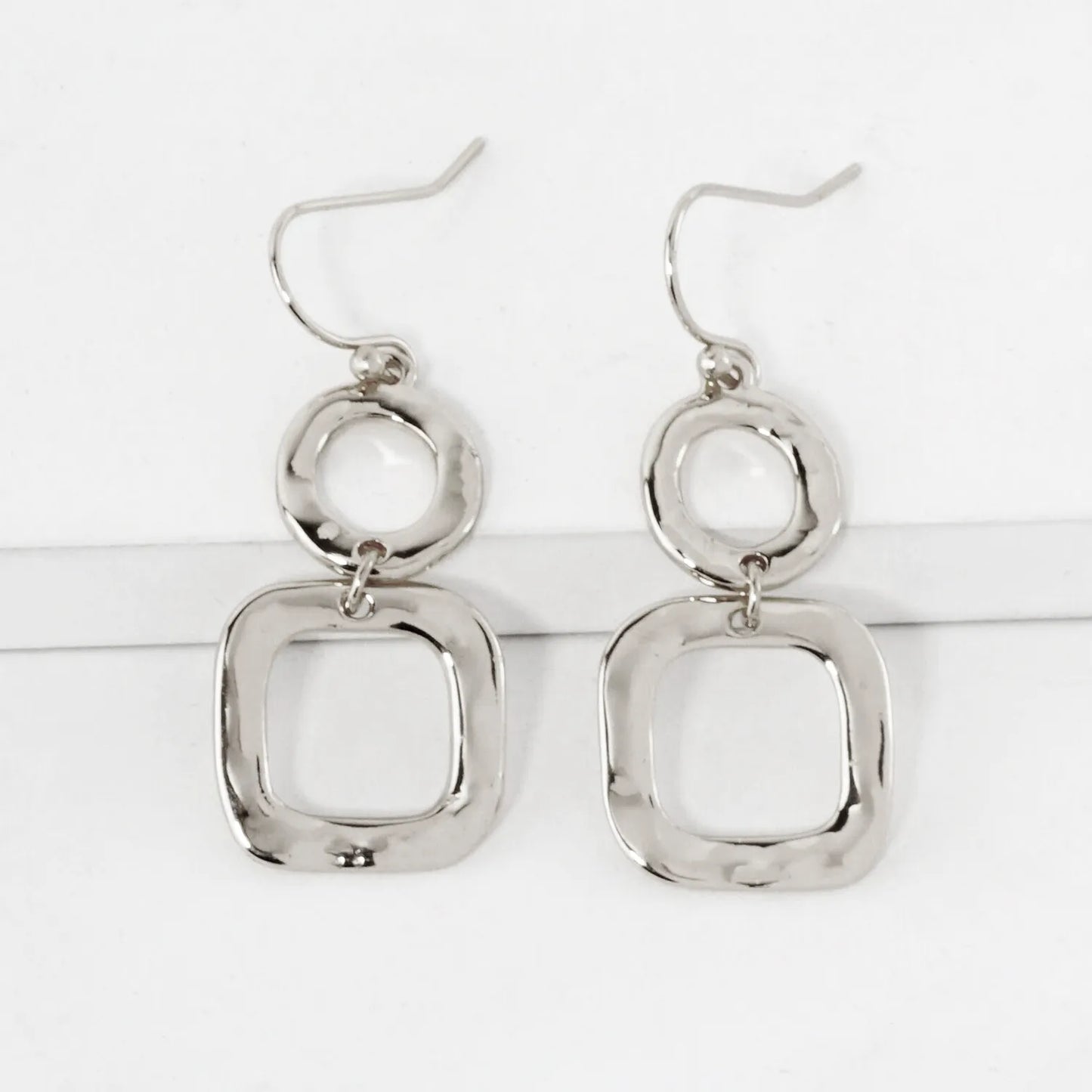 Geometric Hammered Dual Tier Drop Earrings