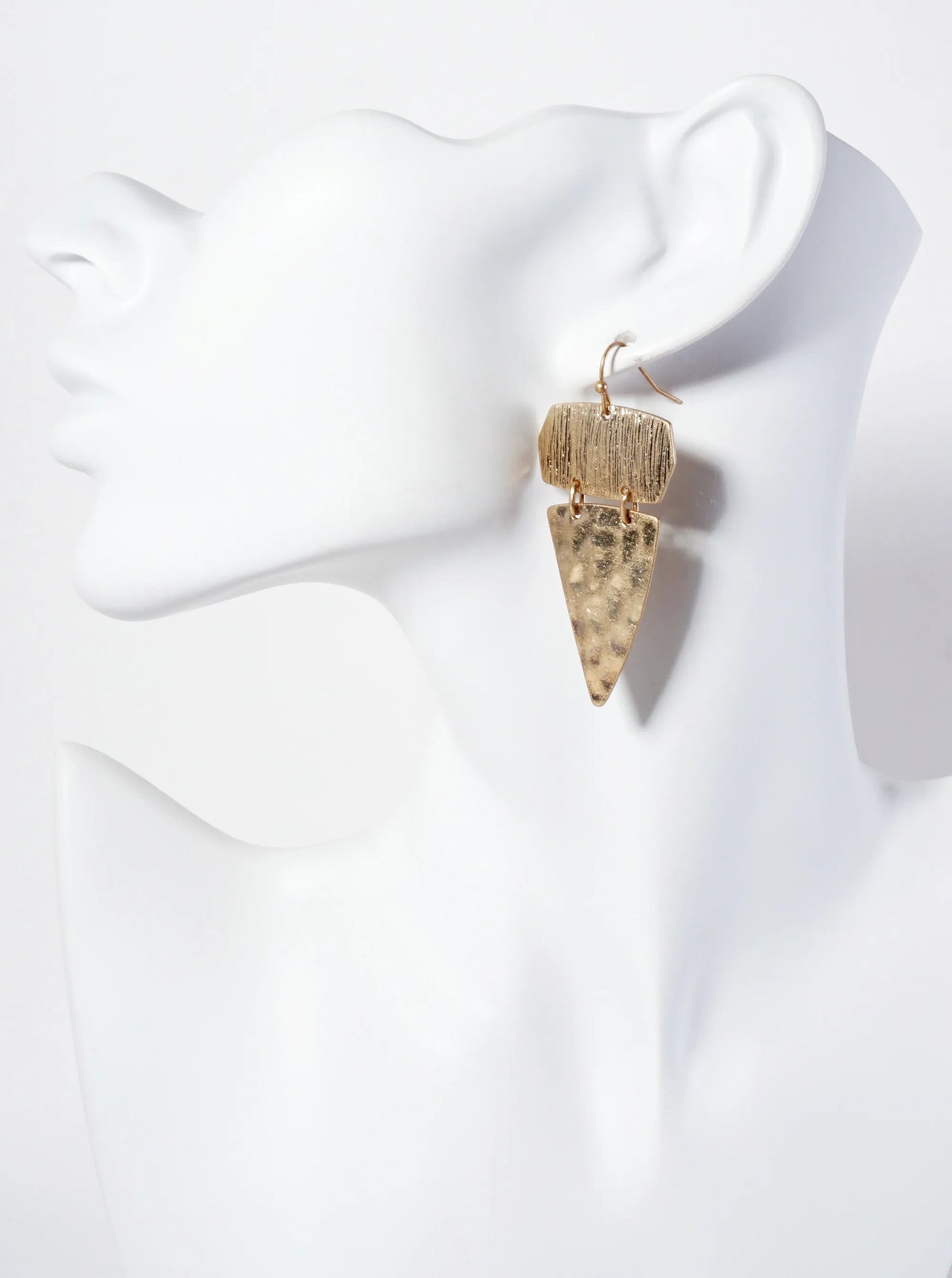 Geometric Hammered-Texture Upside-Down Triangle Drop Earrings