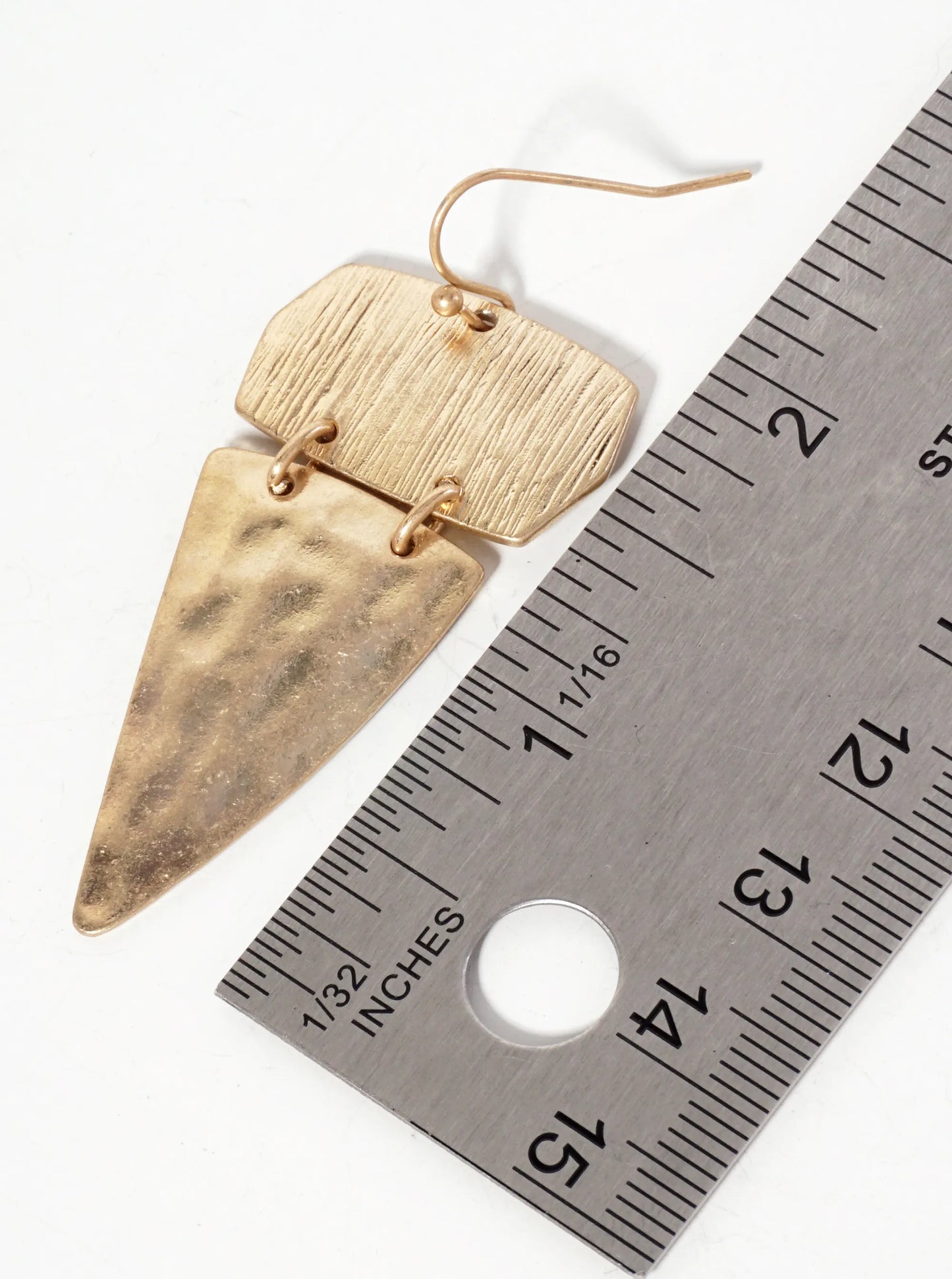 Geometric Hammered-Texture Upside-Down Triangle Drop Earrings
