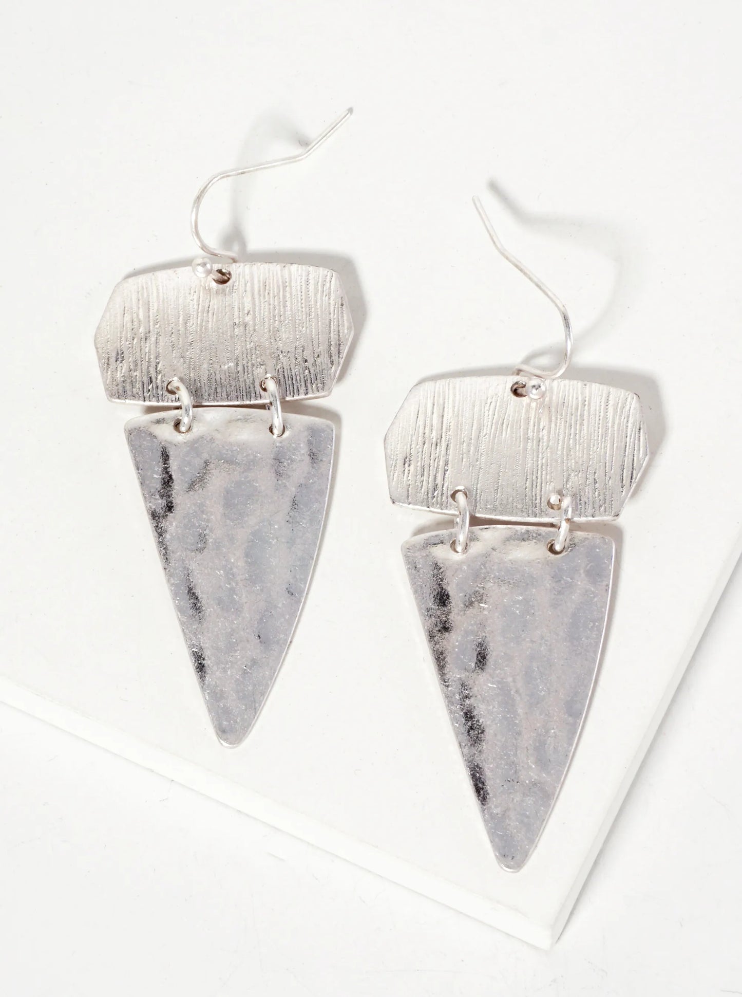Geometric Hammered-Texture Upside-Down Triangle Drop Earrings