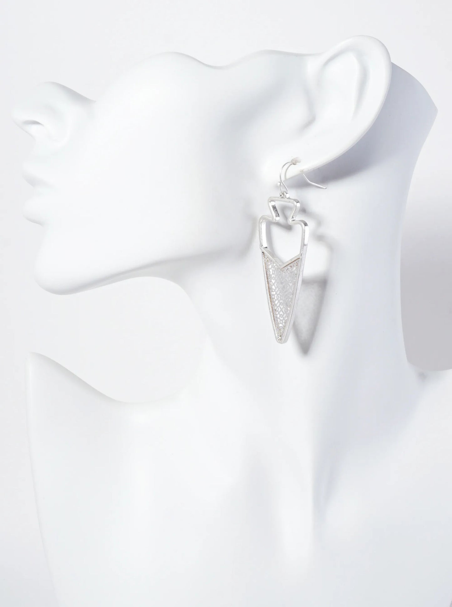 Geometric-Pattern Filigree Arrowhead Dangle Earrings