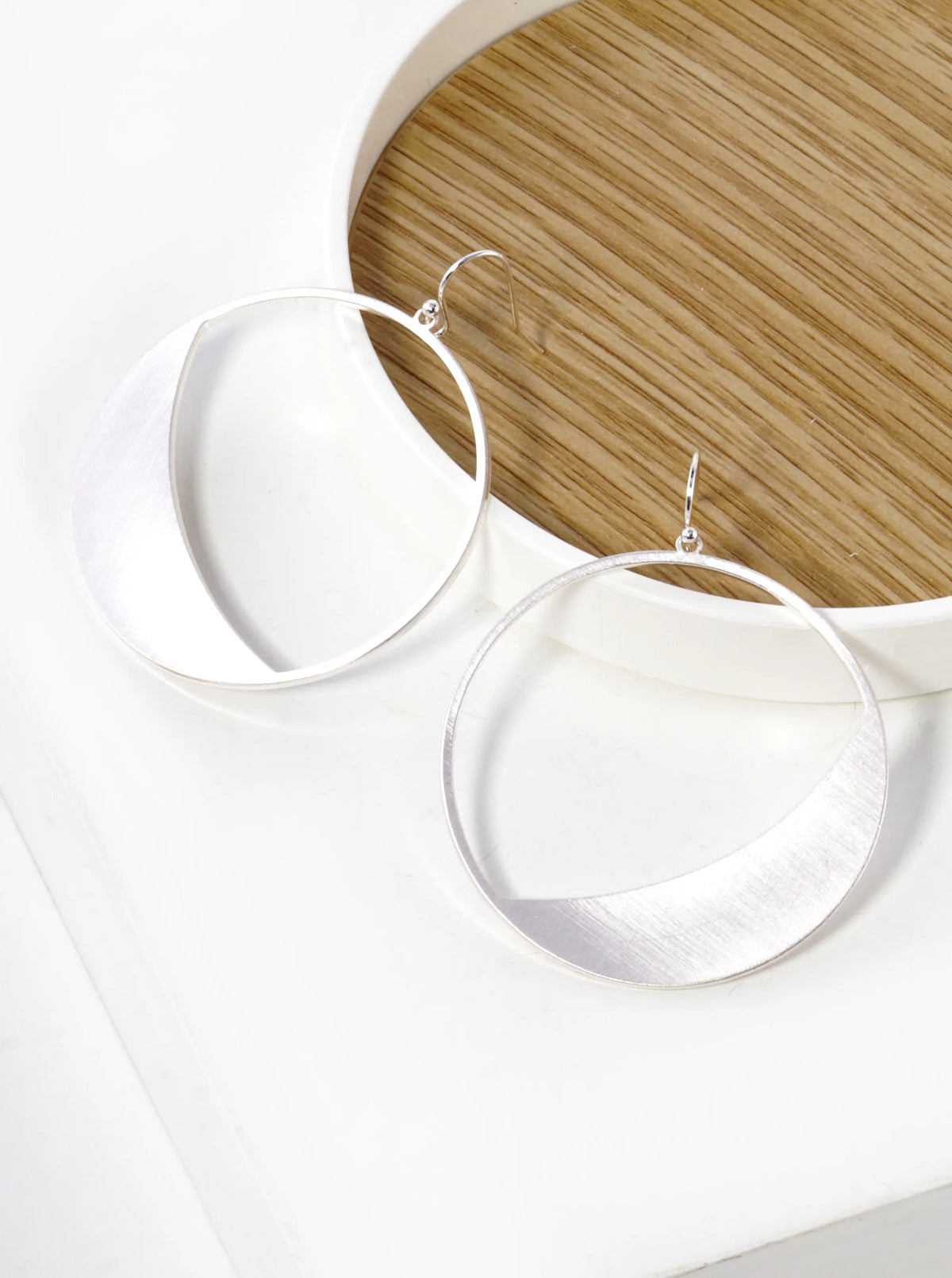 Geometric Satin Brass Textured Round Drop Earrings