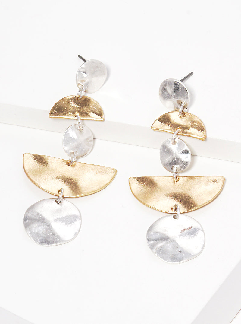 Geometric Shaped Hammered Metal Post Drop Earrings