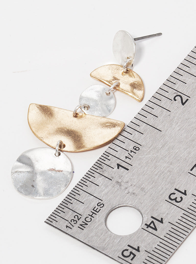 Geometric Shaped Hammered Metal Post Drop Earrings