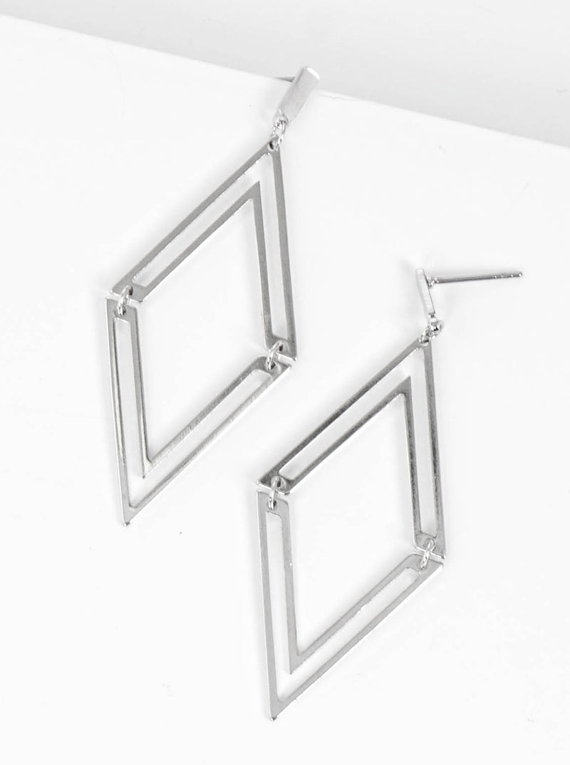 Geometric Shaped Polished Metal Post Dangle Earrings