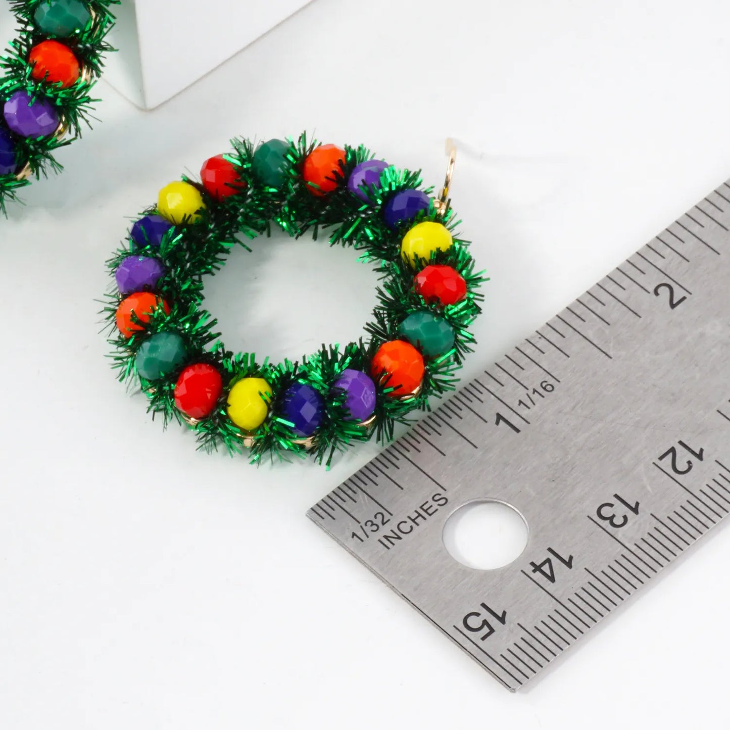 Glass Beaded Christmas Wreath Dangle Earrings
