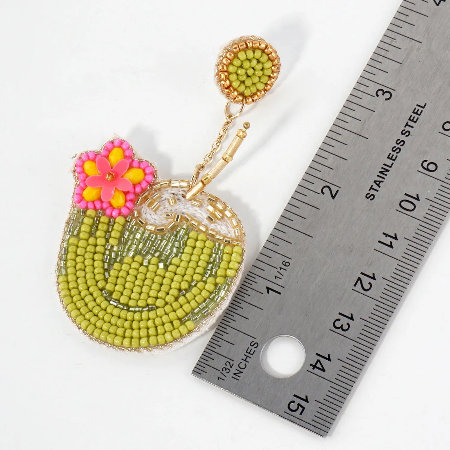 Glass Beaded Coconut Chain Drop Tropical Statement Earrings