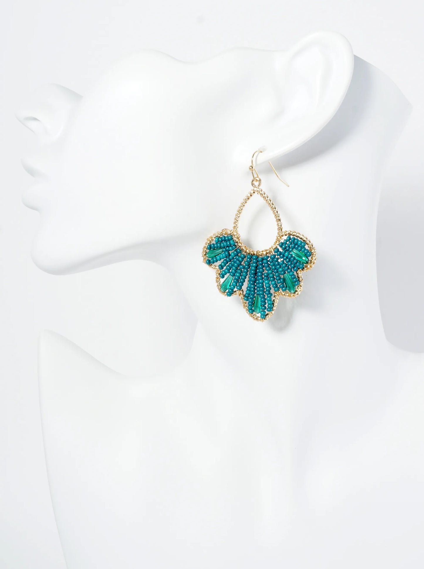 Glass Beaded Flower Motif Dangle Drop Earrings